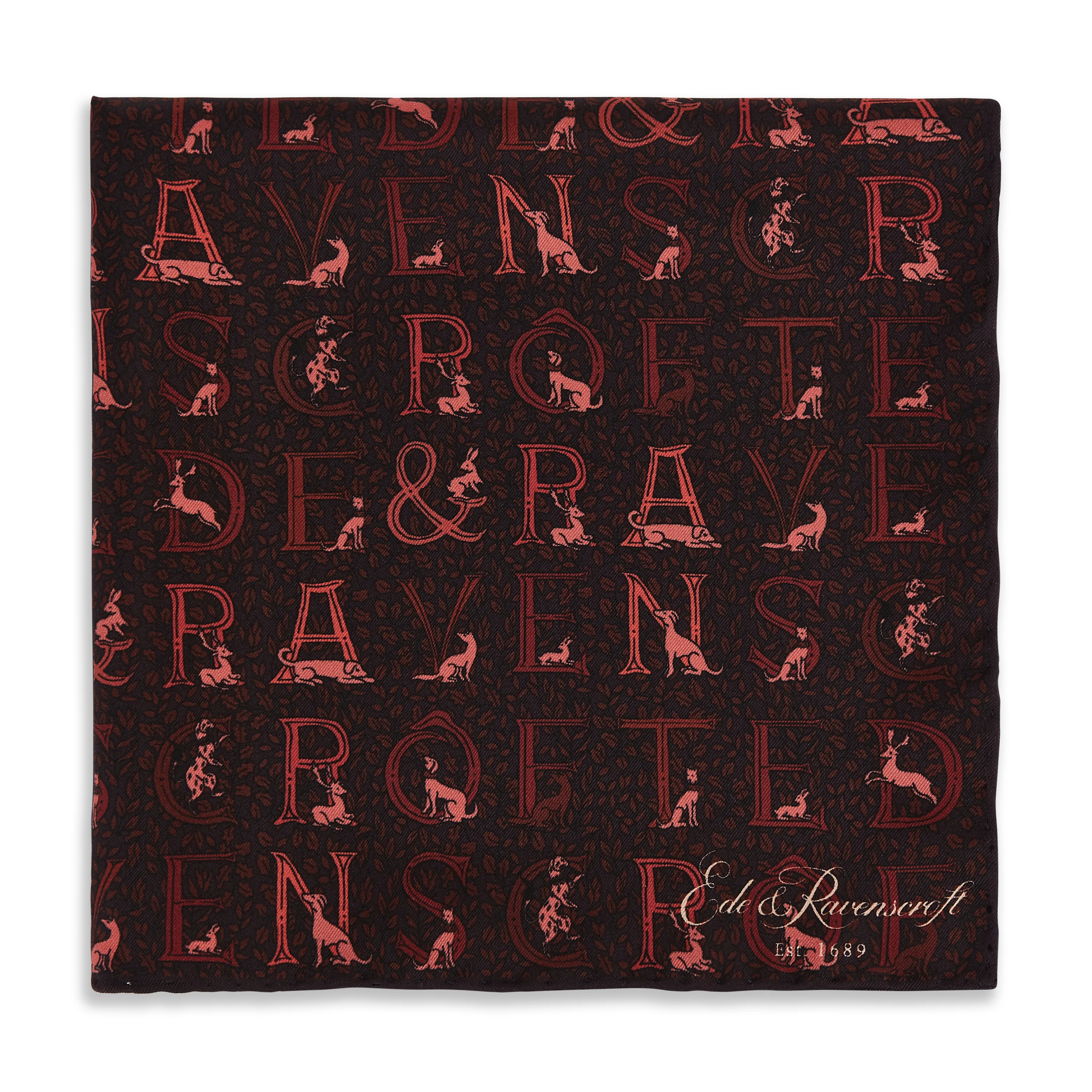 Aubergine Tonal Branded Print Silk Pocket Square