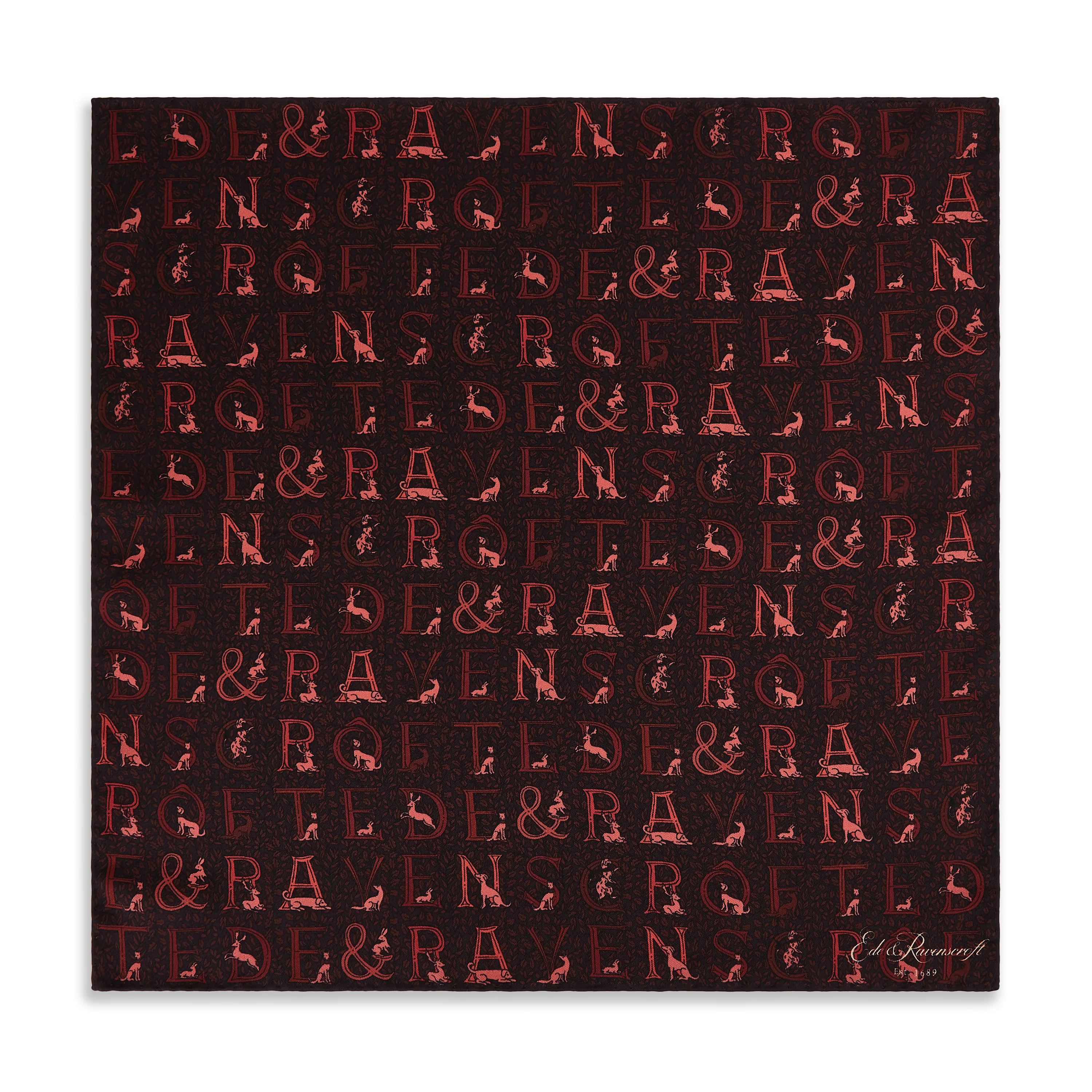 Aubergine Tonal Branded Print Silk Pocket Square - Image 2