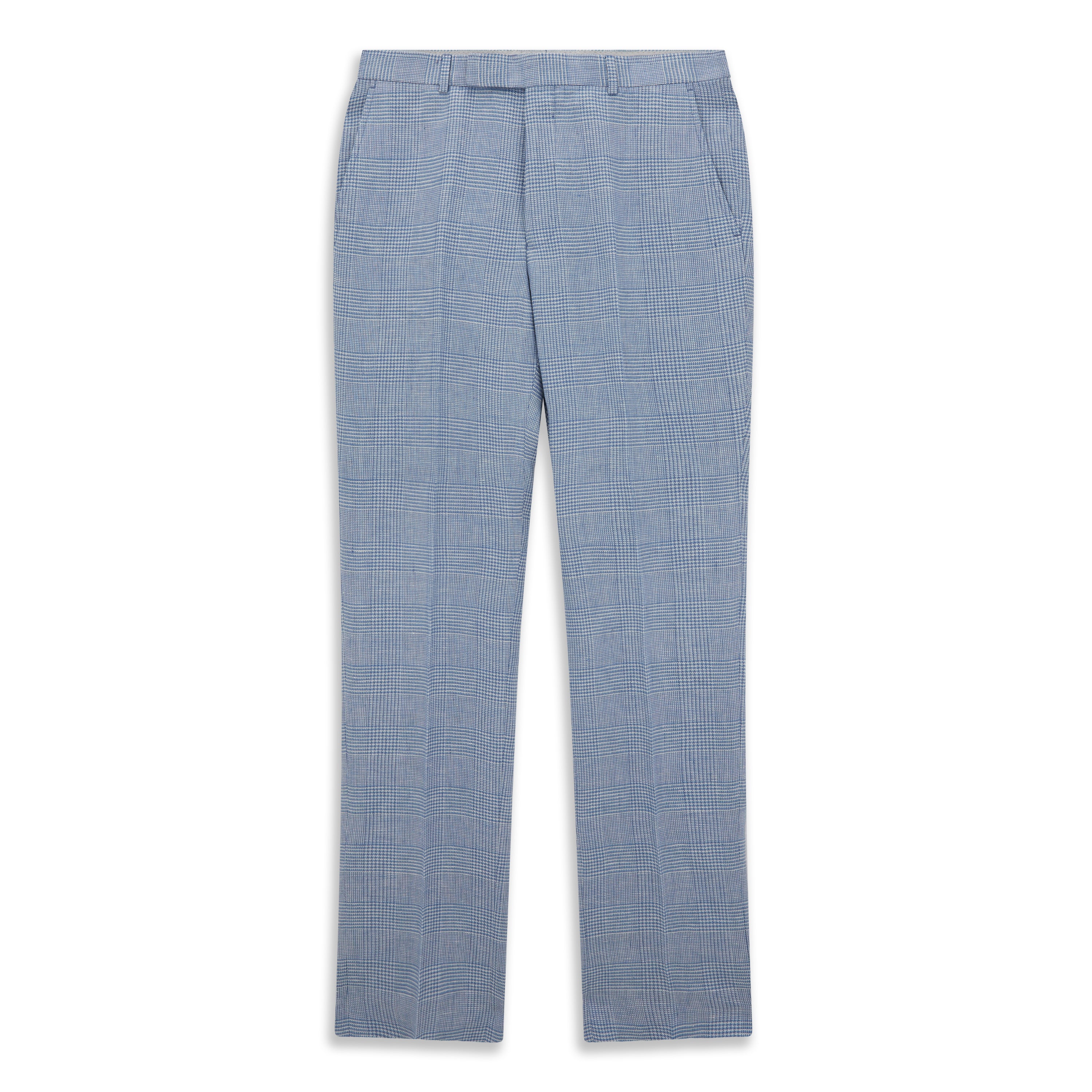 Barney Blue White Prince Of Wales Check Linen Trouser - Image 2