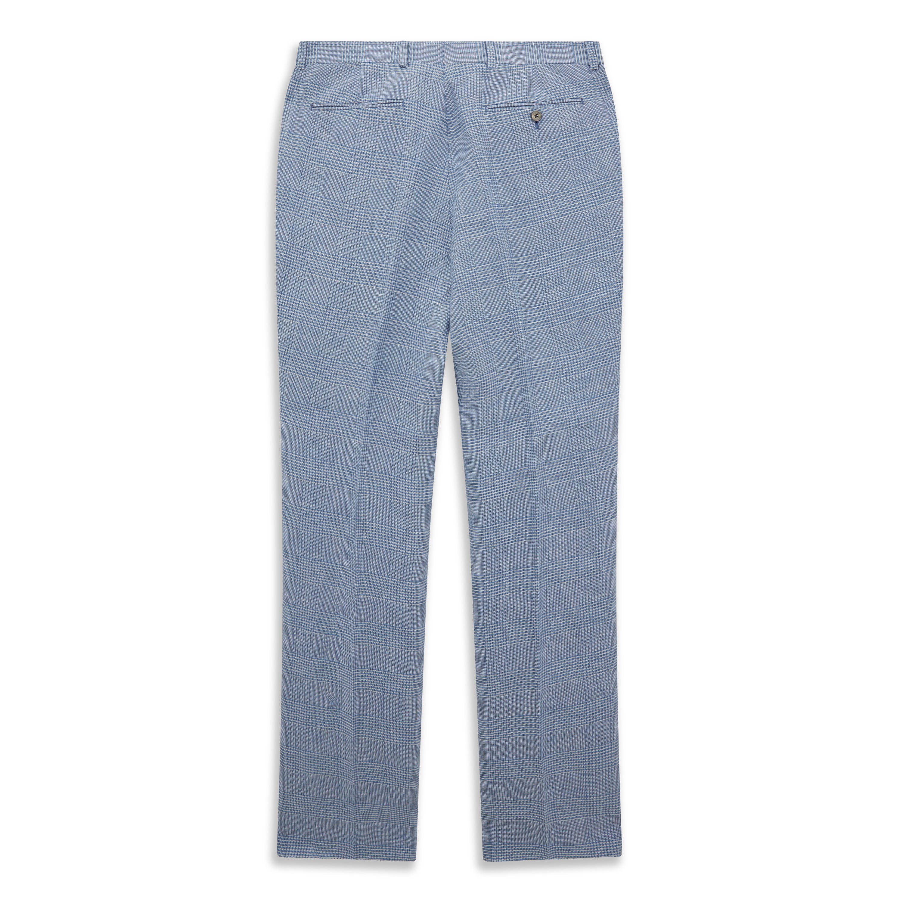 Barney Blue White Prince Of Wales Check Linen Trouser - Image 3