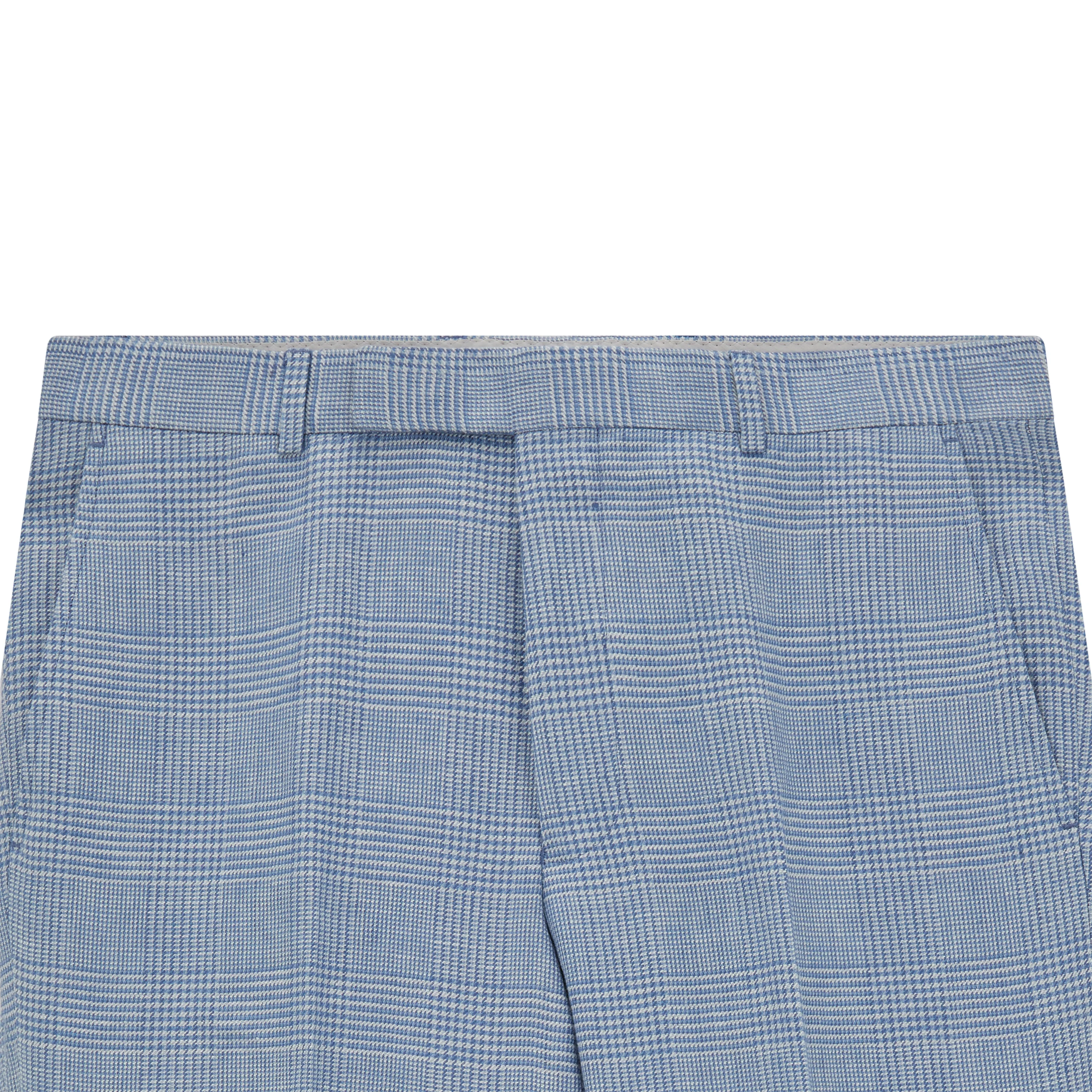 Barney Blue White Prince Of Wales Check Linen Trouser - Image 4
