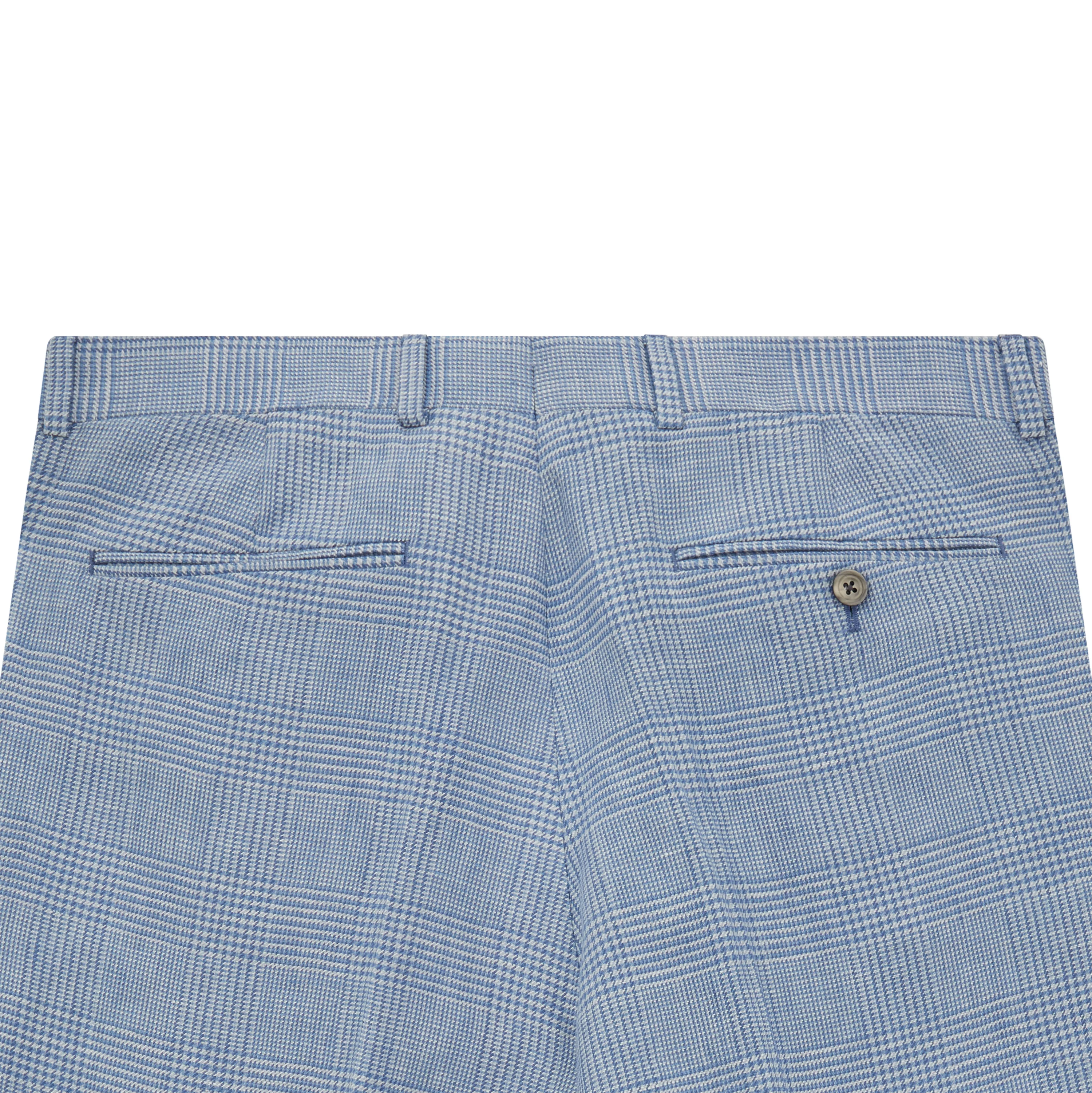 Barney Blue White Prince Of Wales Check Linen Trouser - Image 5