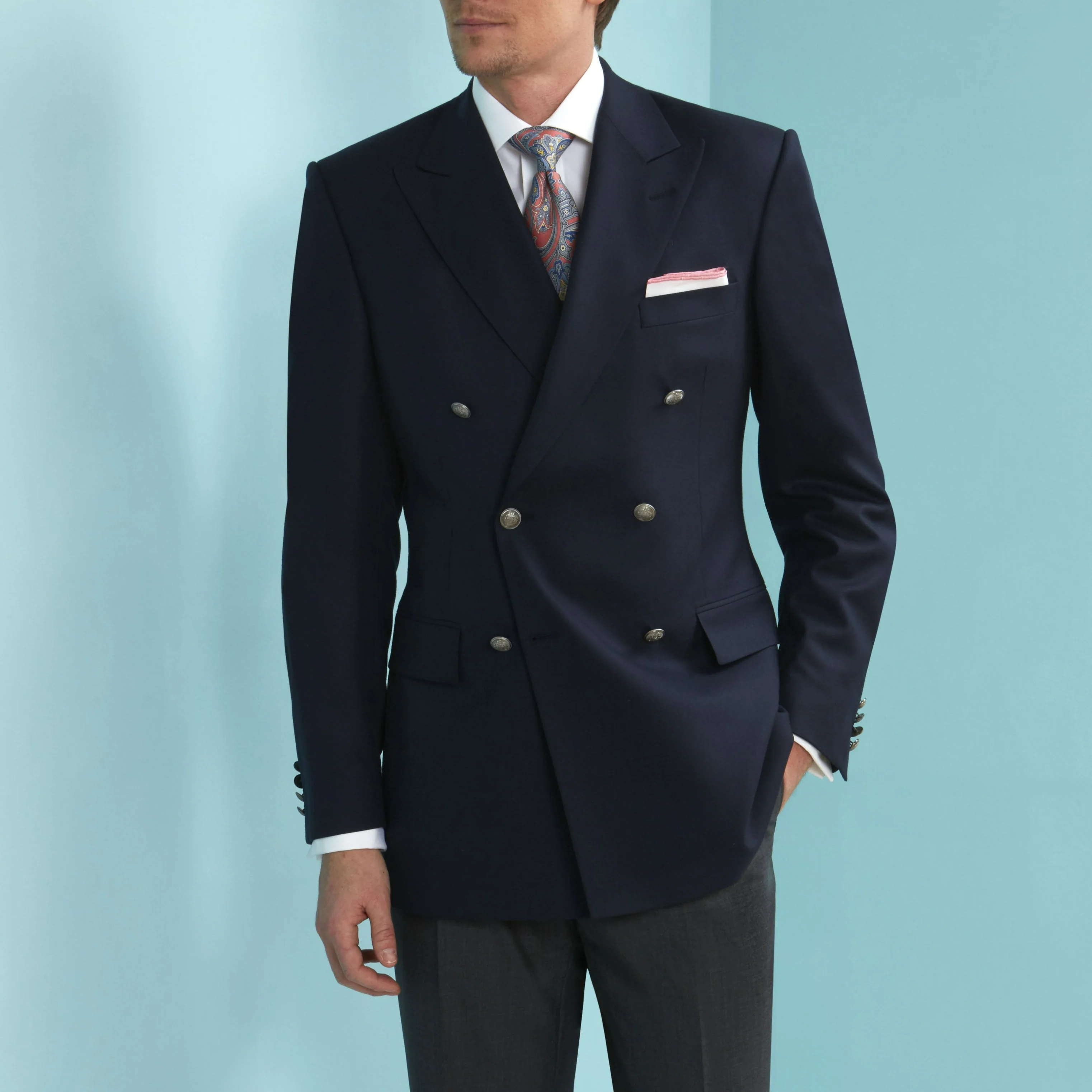 Belgrave Navy Double Breasted Wool Blazer - Image 3