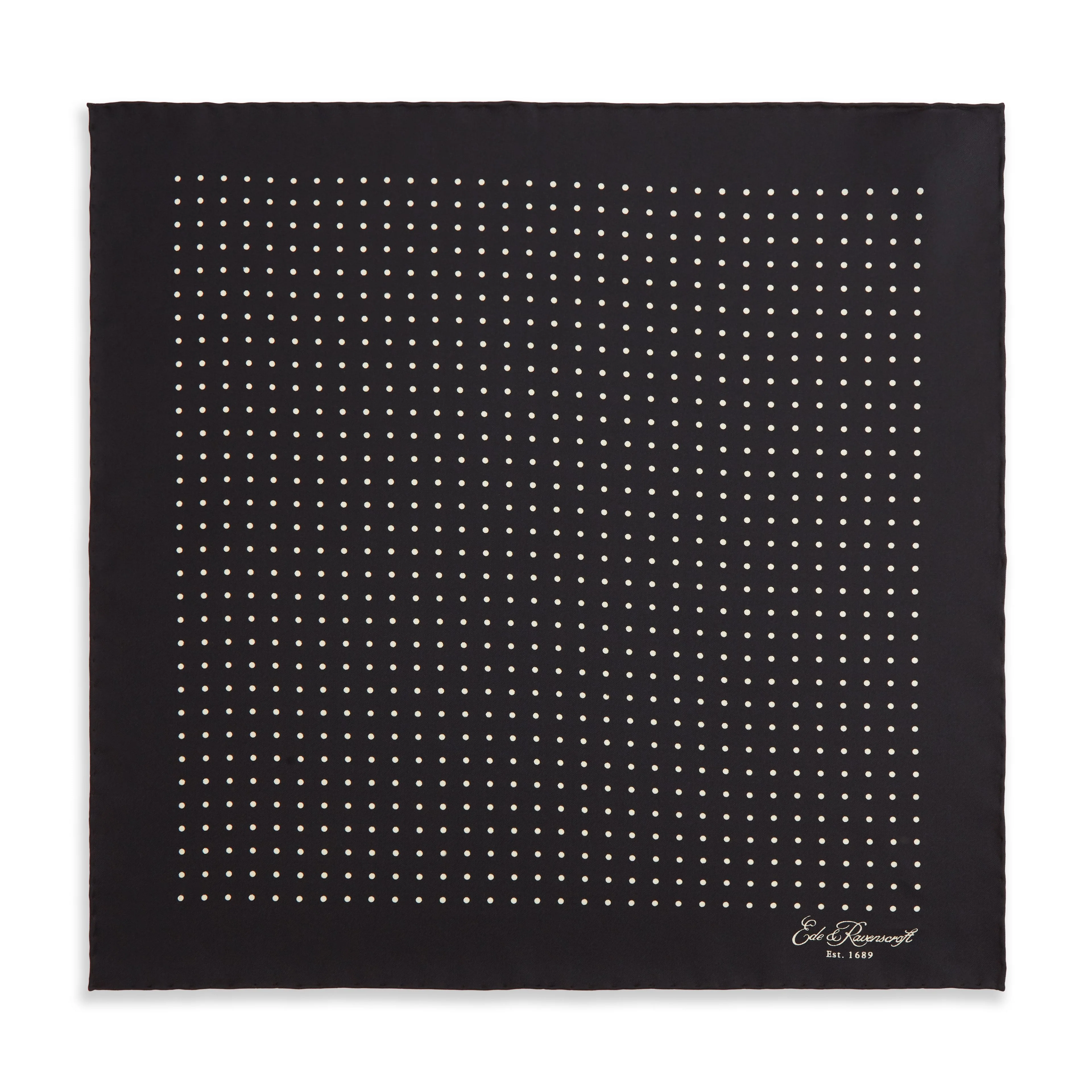 Black and Ivory Spot Printed Silk Pocket Square - Image 2