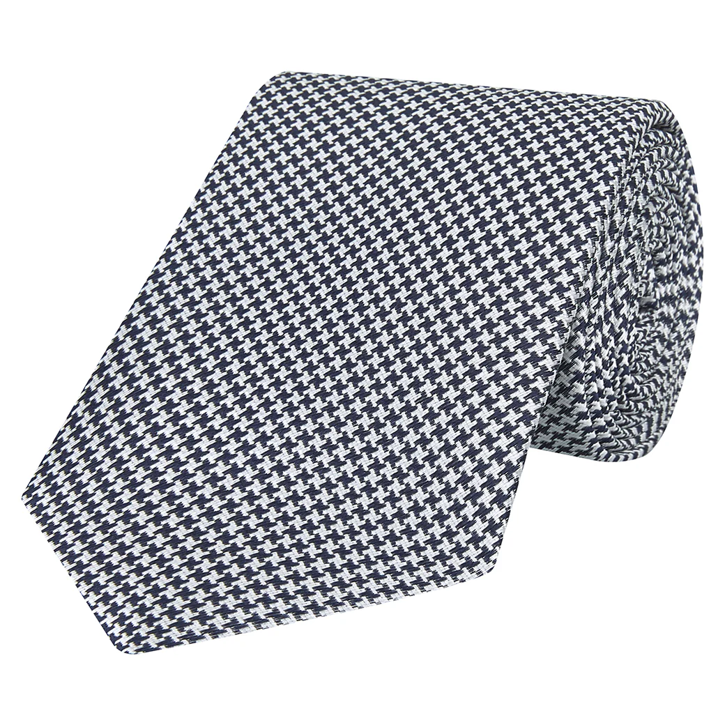 Black and White Houndstooth Woven Silk Tie