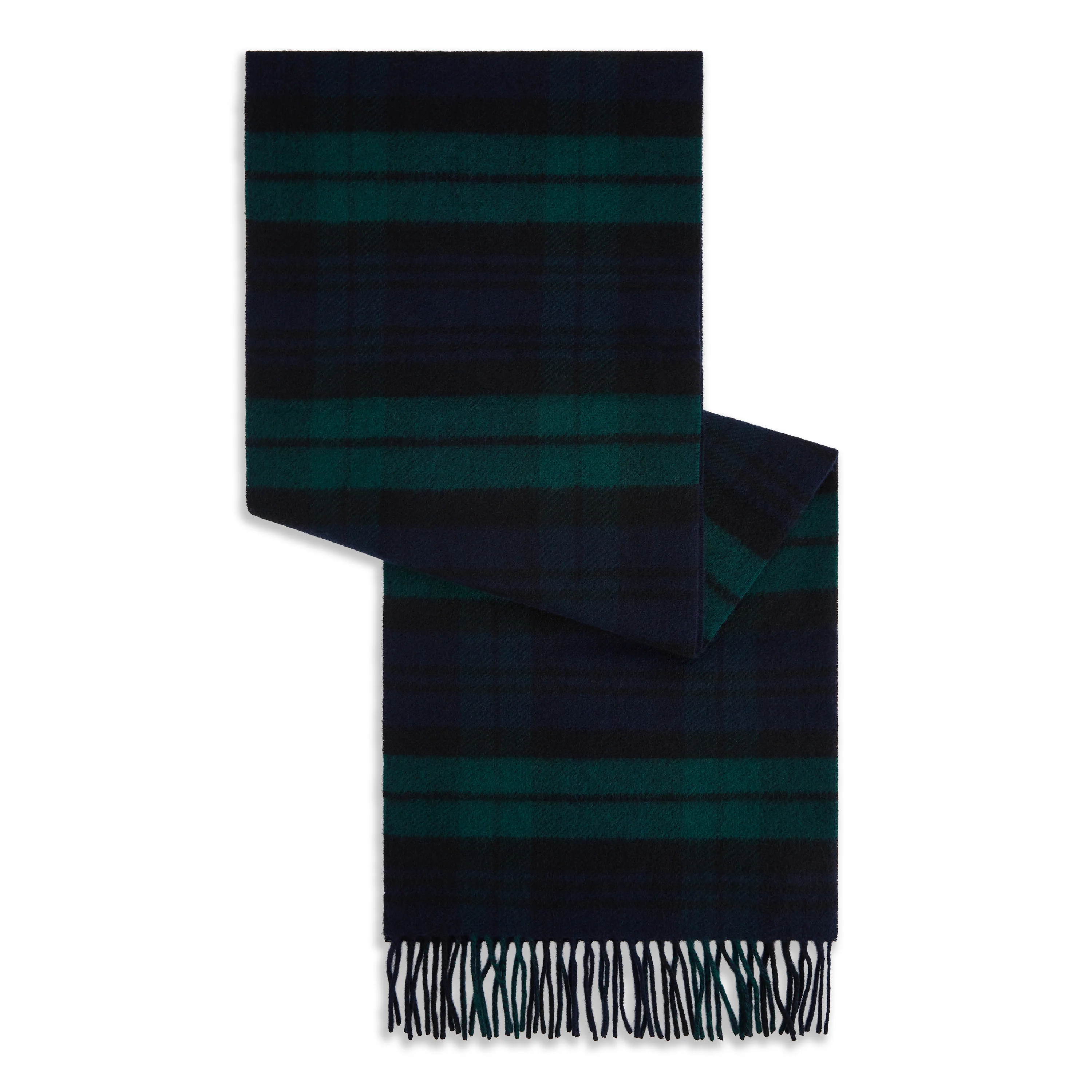 Black Green Double Faced Check Lambswool and Cashmere Scarf