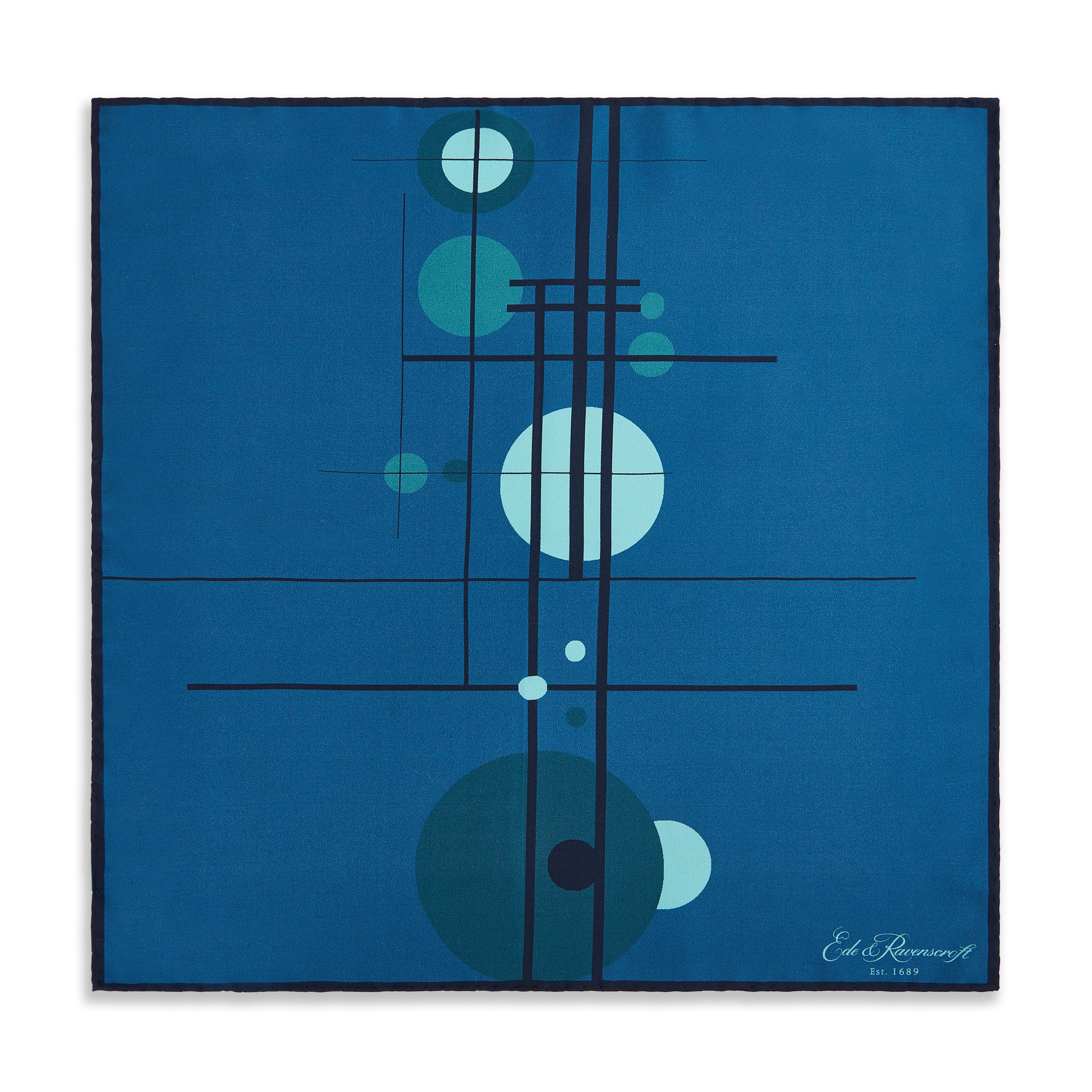 Blue Abstract Circle Grid Silk Pocket Square - Image 2