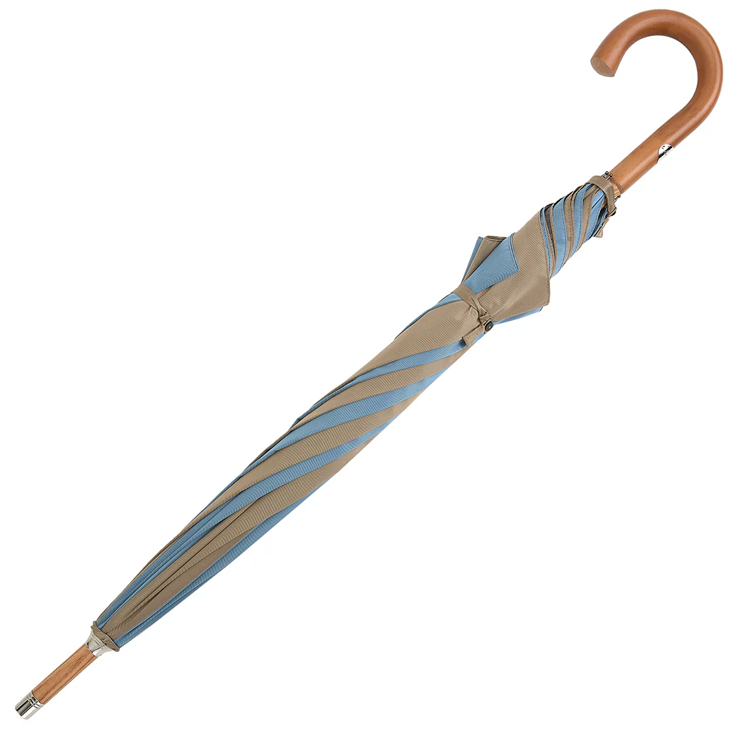 Blue and Beige Malacca Wood Handle Two Colour Panel Umbrella - Image 4