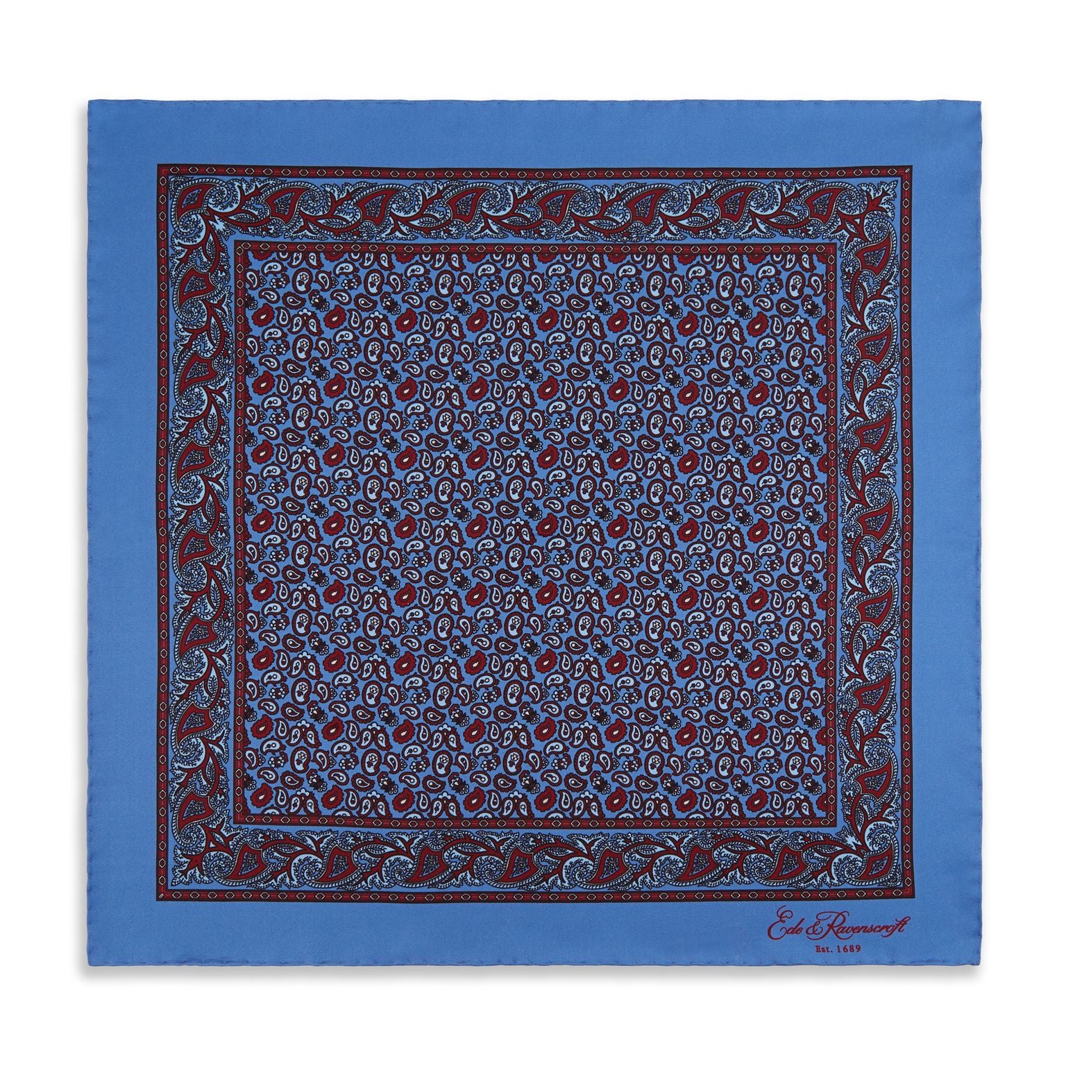 Blue and Burgundy Paisley Madder Pocket Square - Image 2
