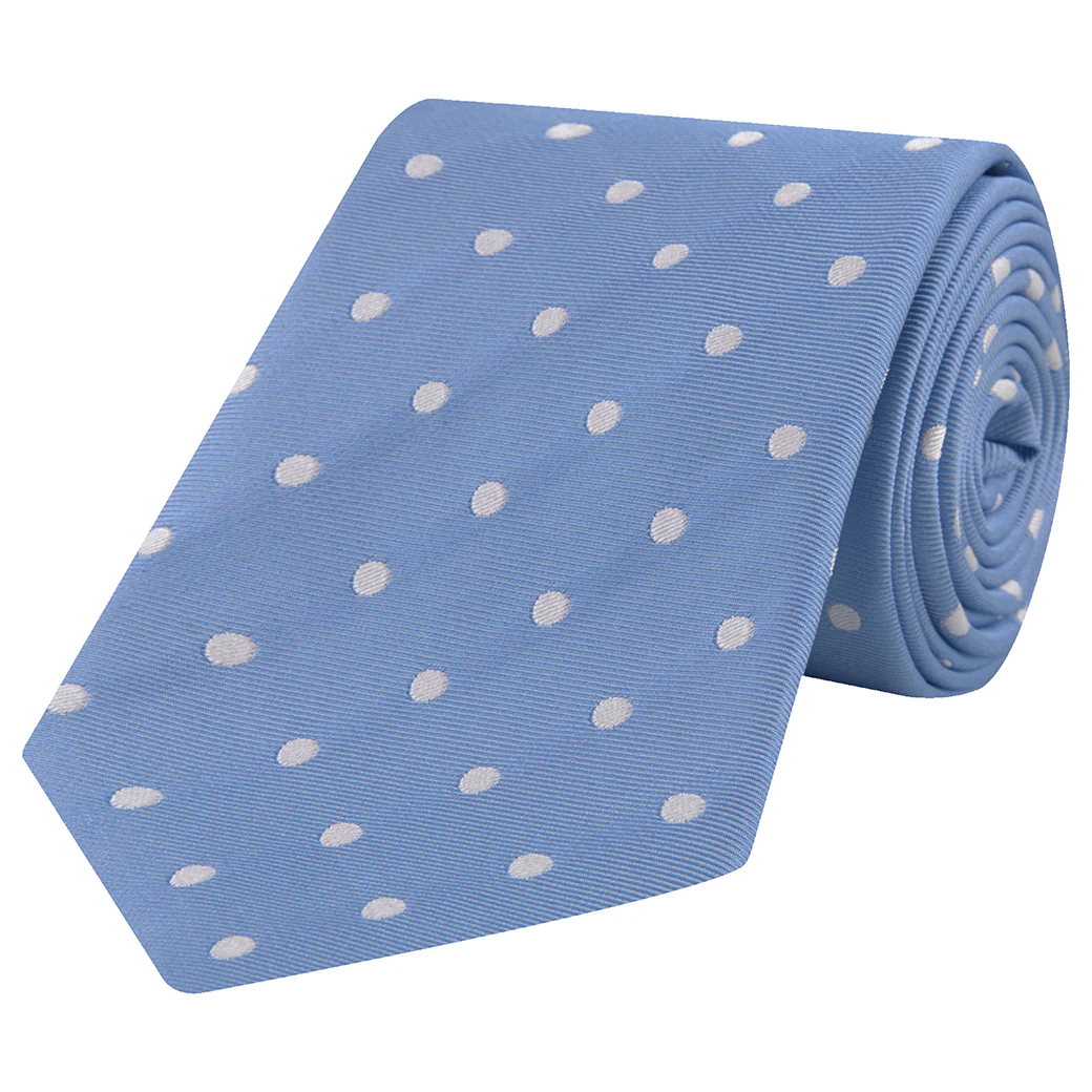 Blue and White Churchill Spot Woven Silk Tie