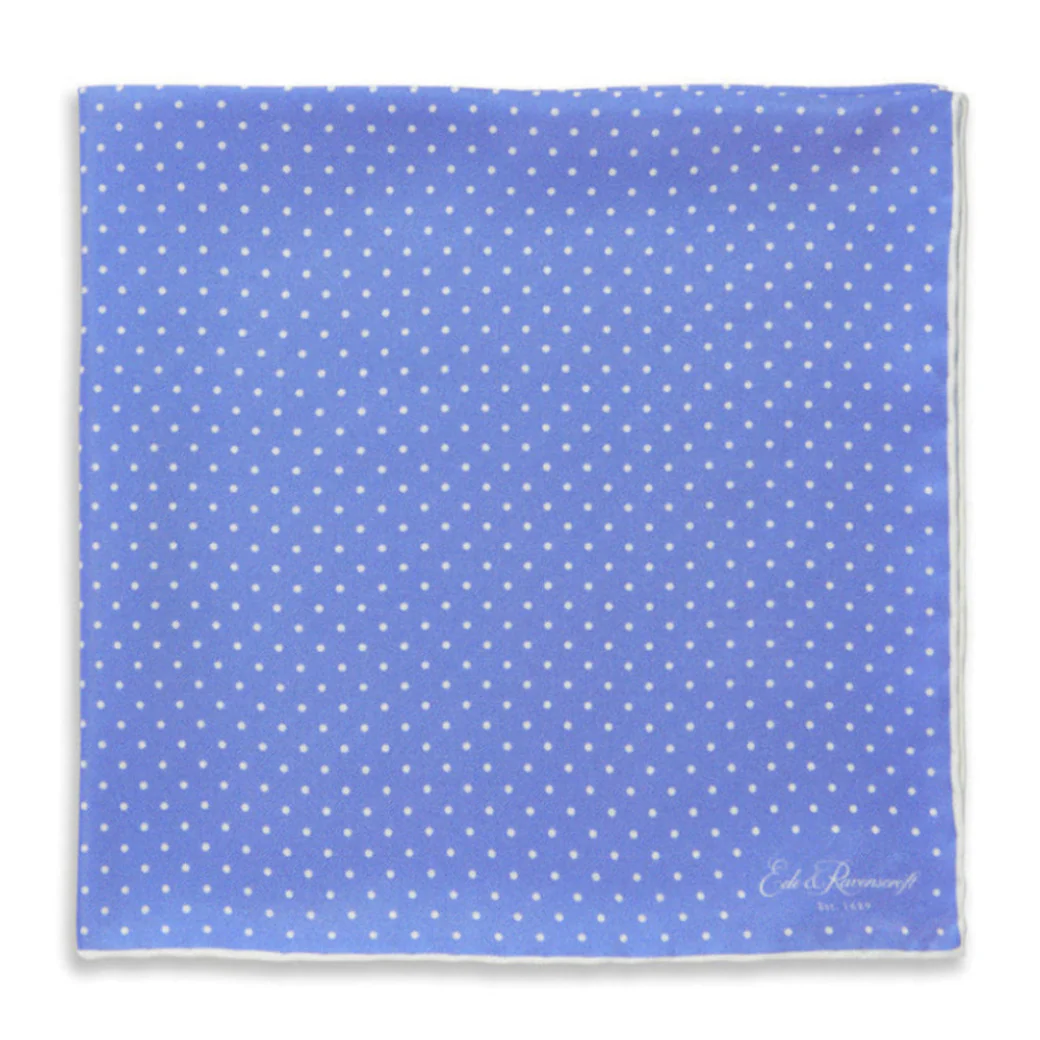Blue and White Micro Spot Printed Silk Pocket Square