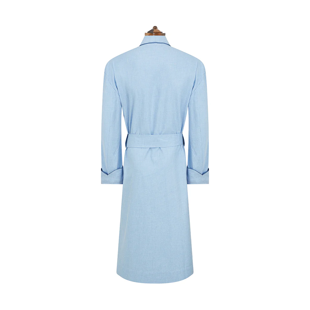 Blue Brushed Herringbone Cotton Dressing Gown - Image 3