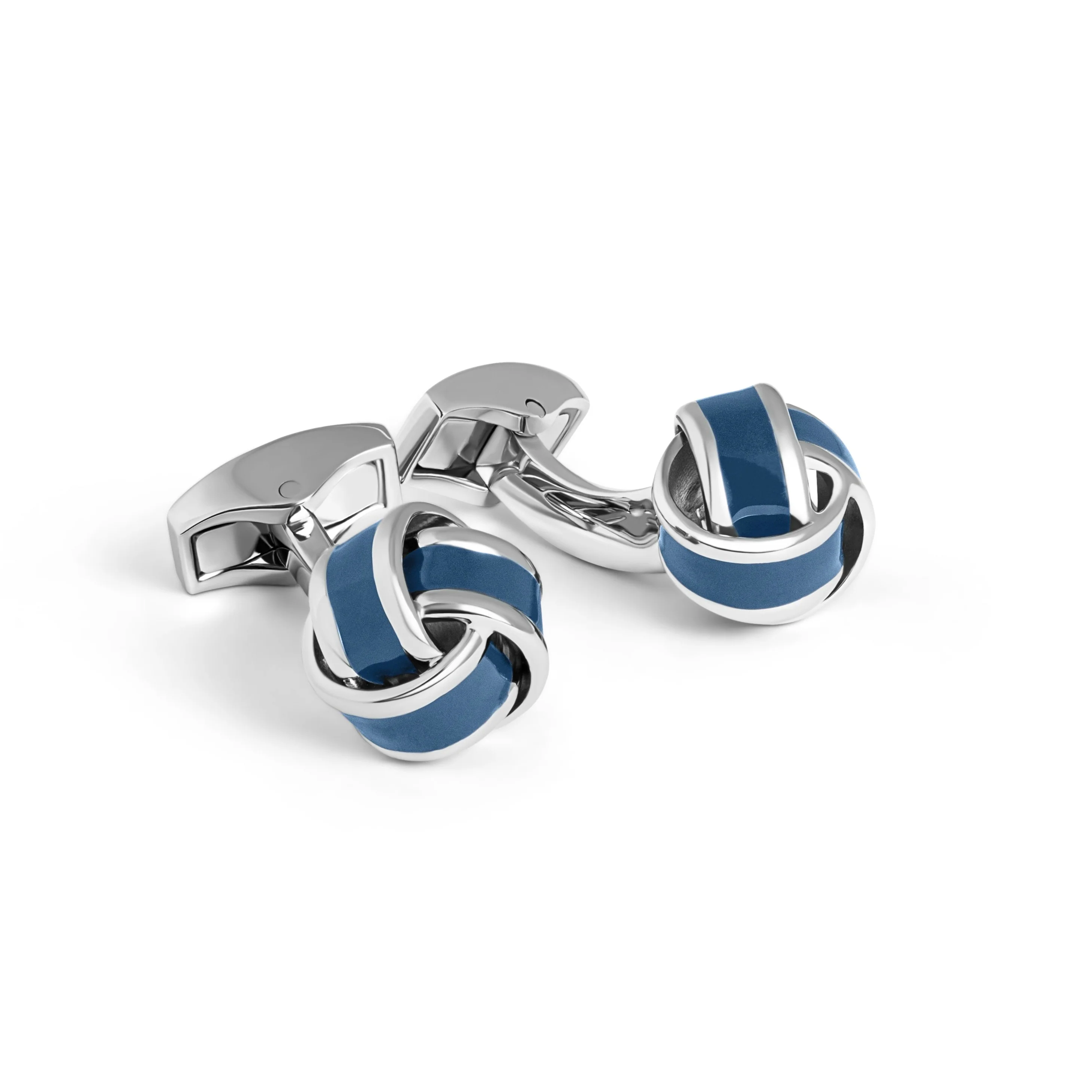 Blue Silver and Enamel Knot Cufflink