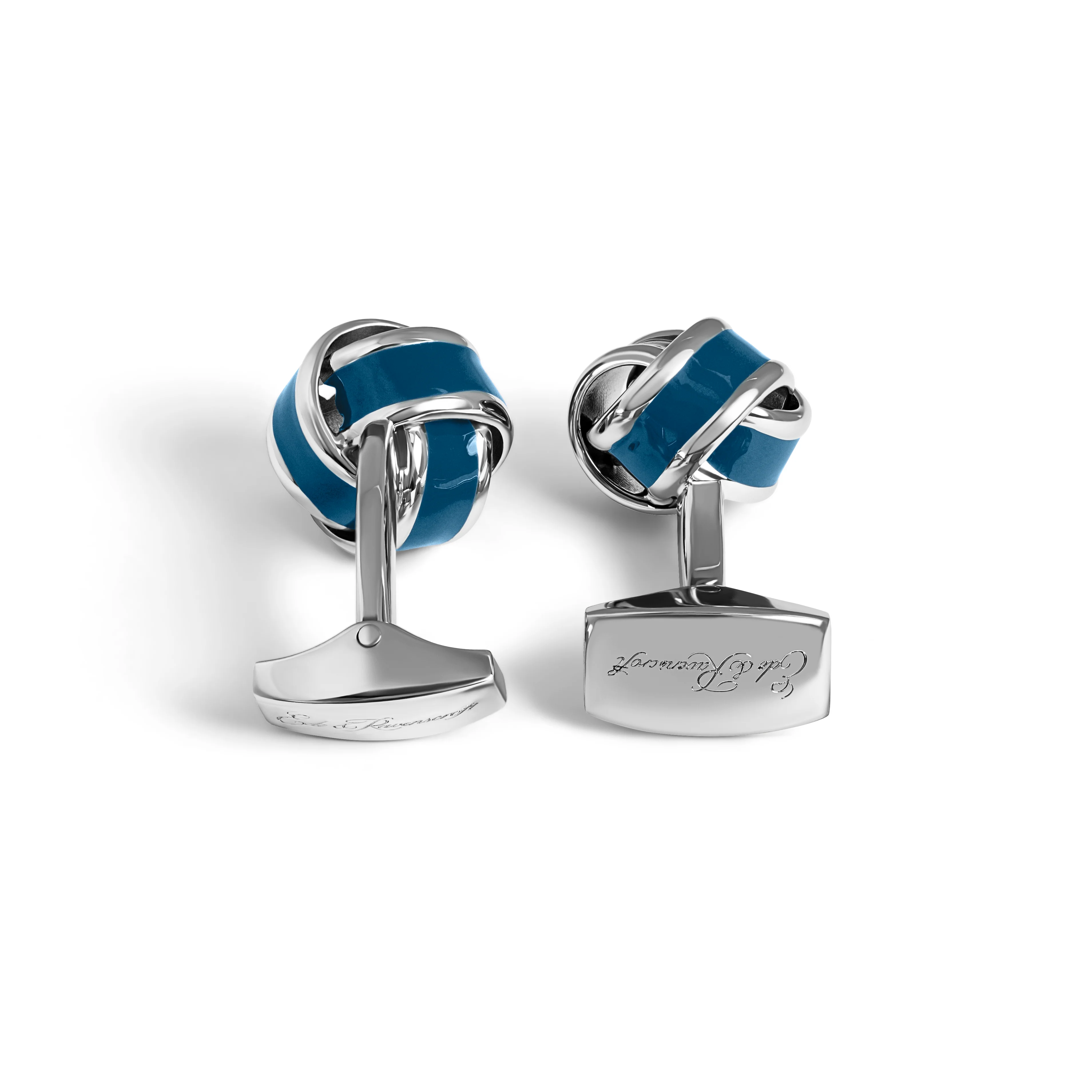 Blue Silver and Enamel Knot Cufflink - Image 2