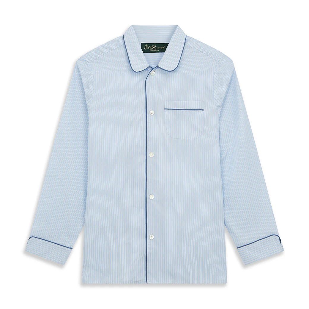Blue Exclusive Stripe Egyptian Cotton Piped Pyjama Set - Image 2