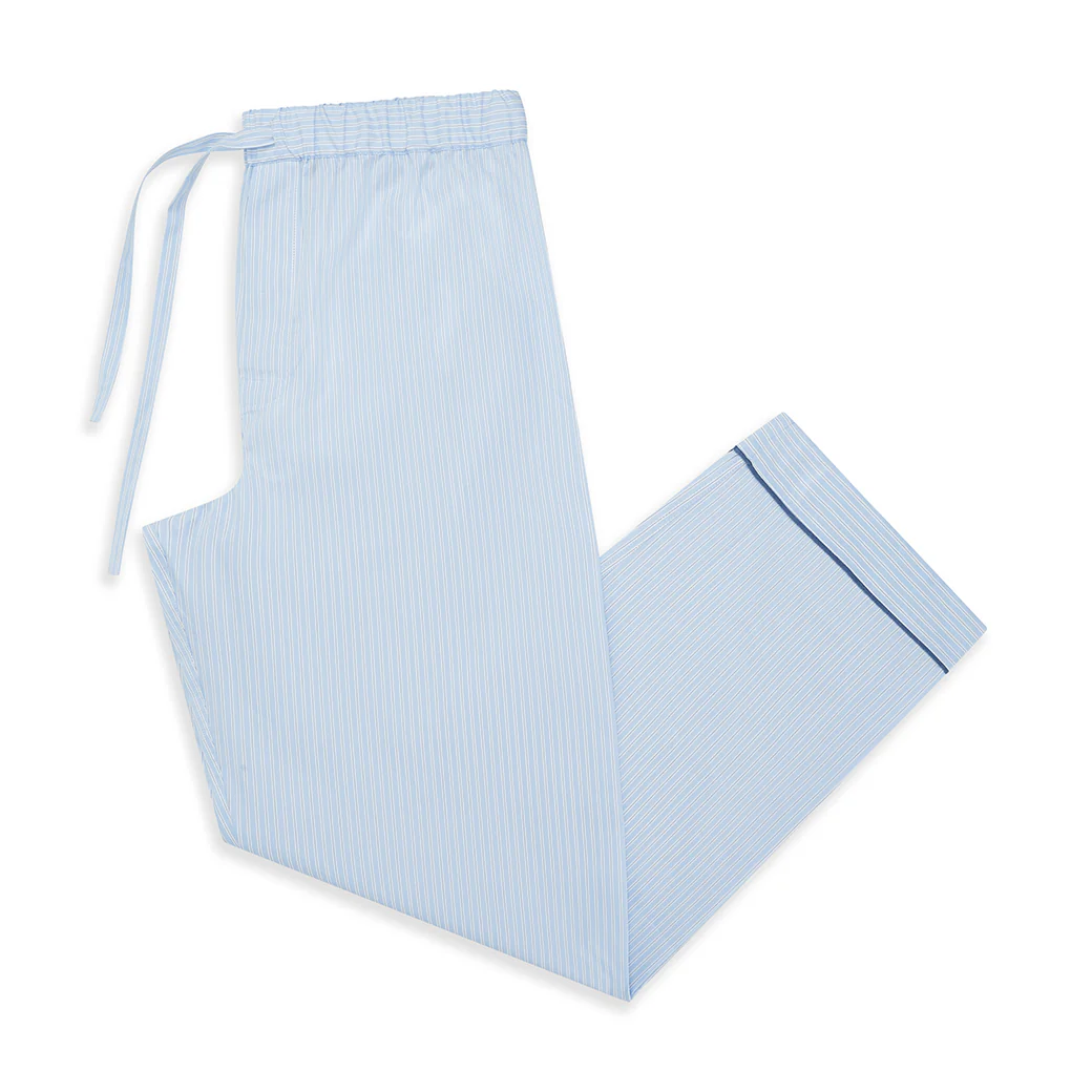 Blue Exclusive Stripe Egyptian Cotton Piped Pyjama Set - Image 3