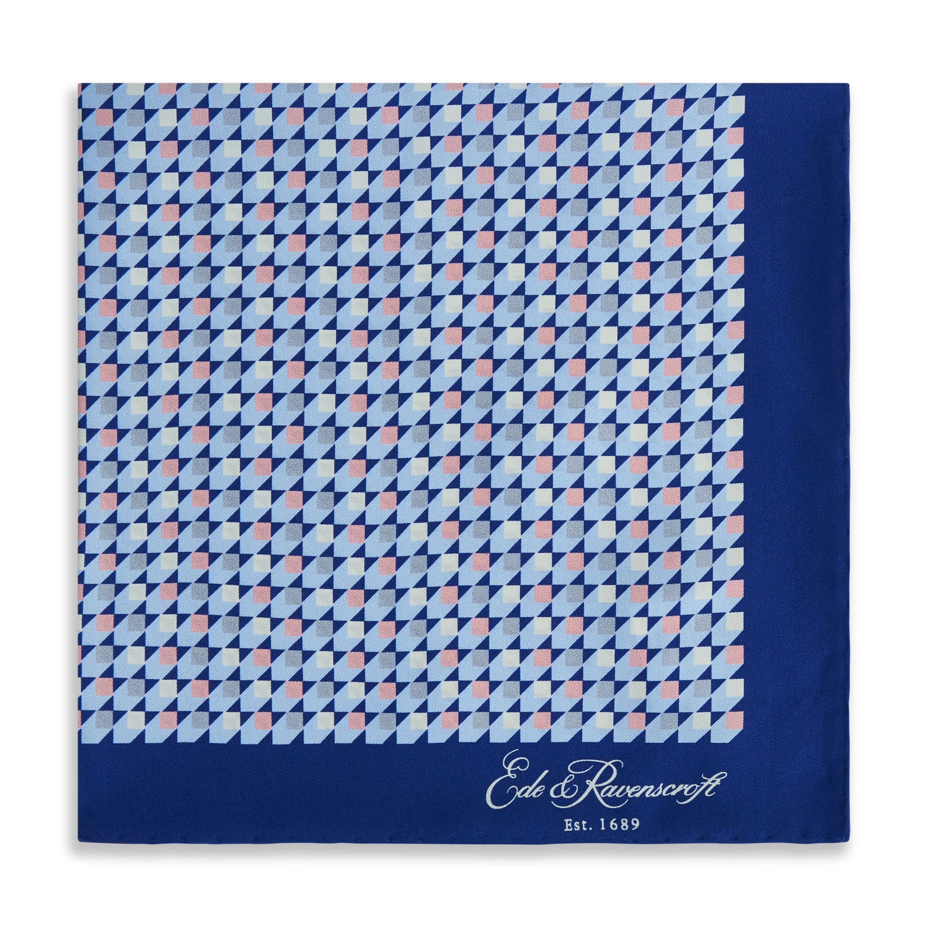 Blue Geo Cubic Silk Pocket Square