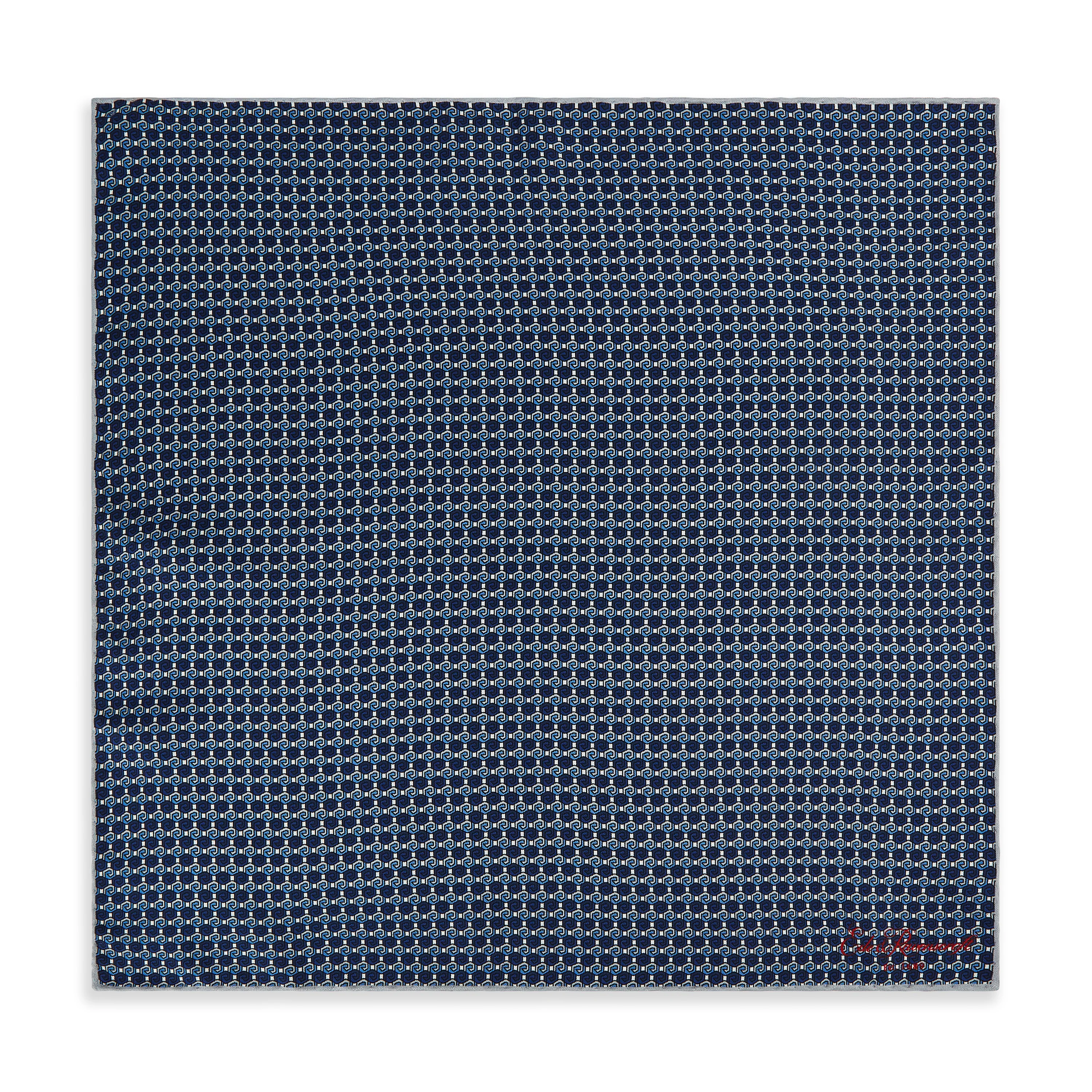 Blue Geo Print Silk Pocket Square - Image 2
