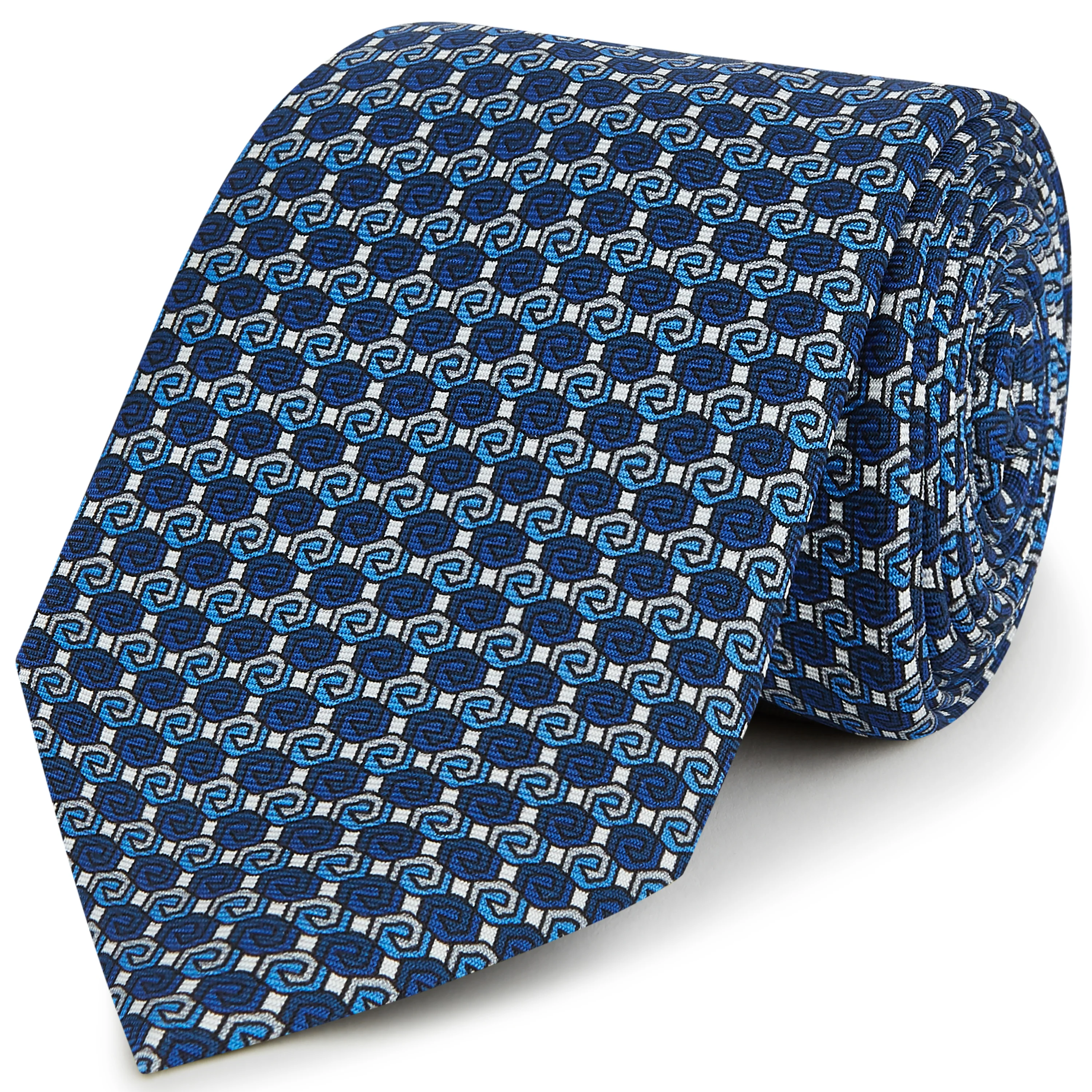 Blue Geometric Print Silk Tie