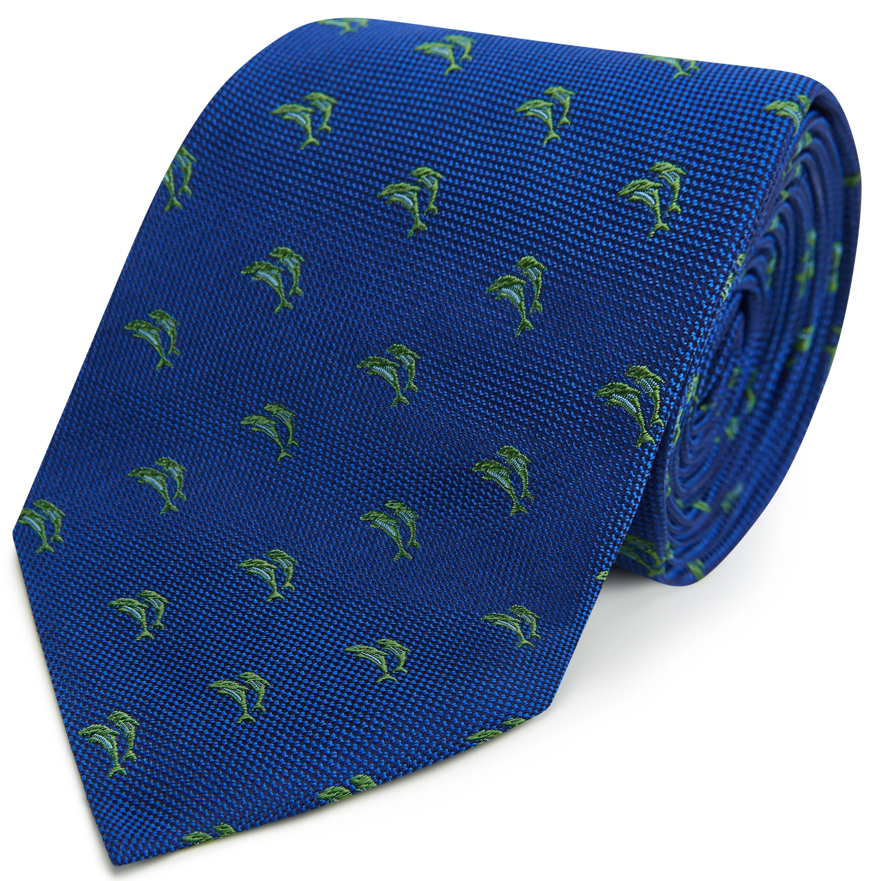 Blue Green Dolphin Woven Silk Tie