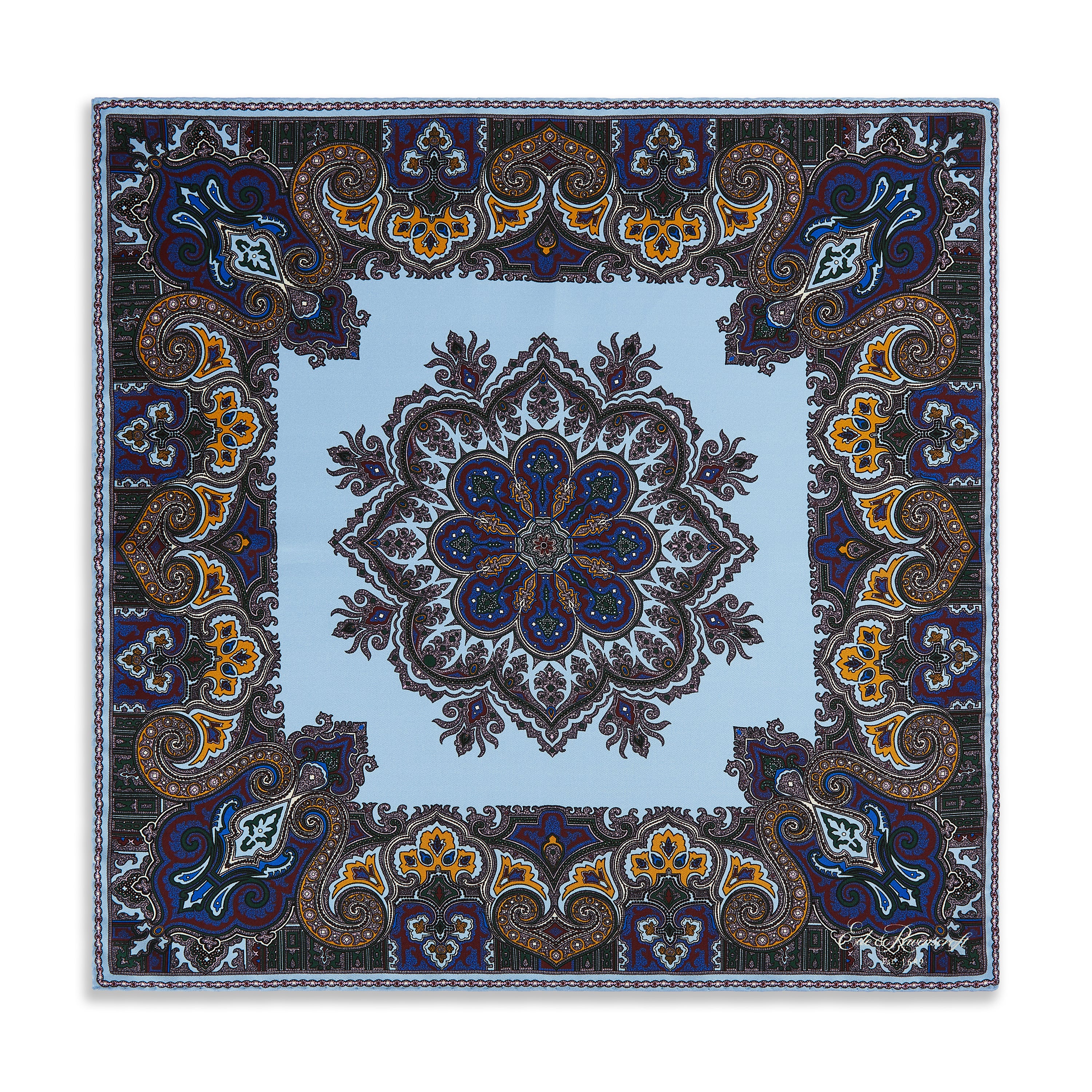Blue Large Square Paisley Silk Pocket Square - Image 2