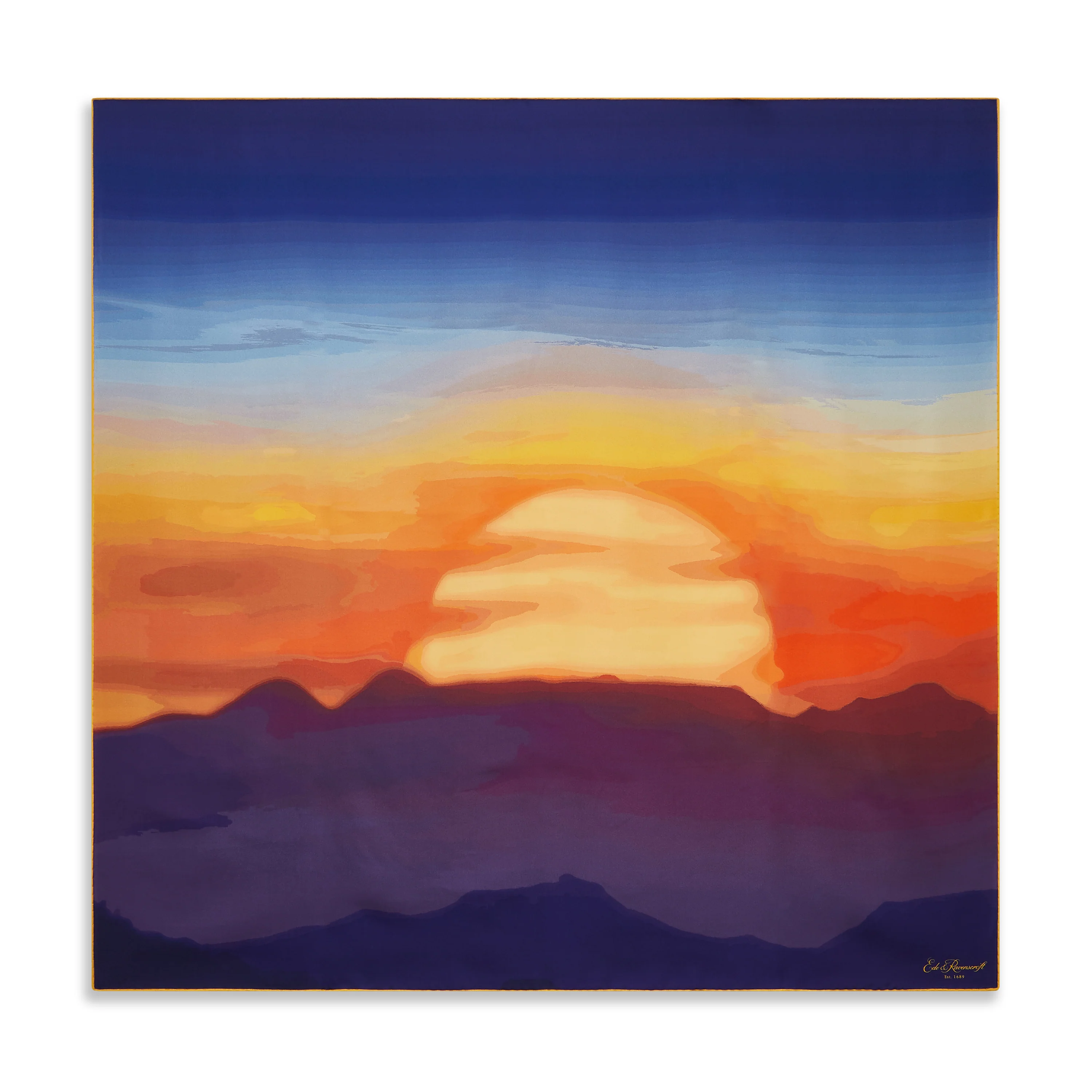 Blue Orange Sunrise Silk Square Scarf - Image 2