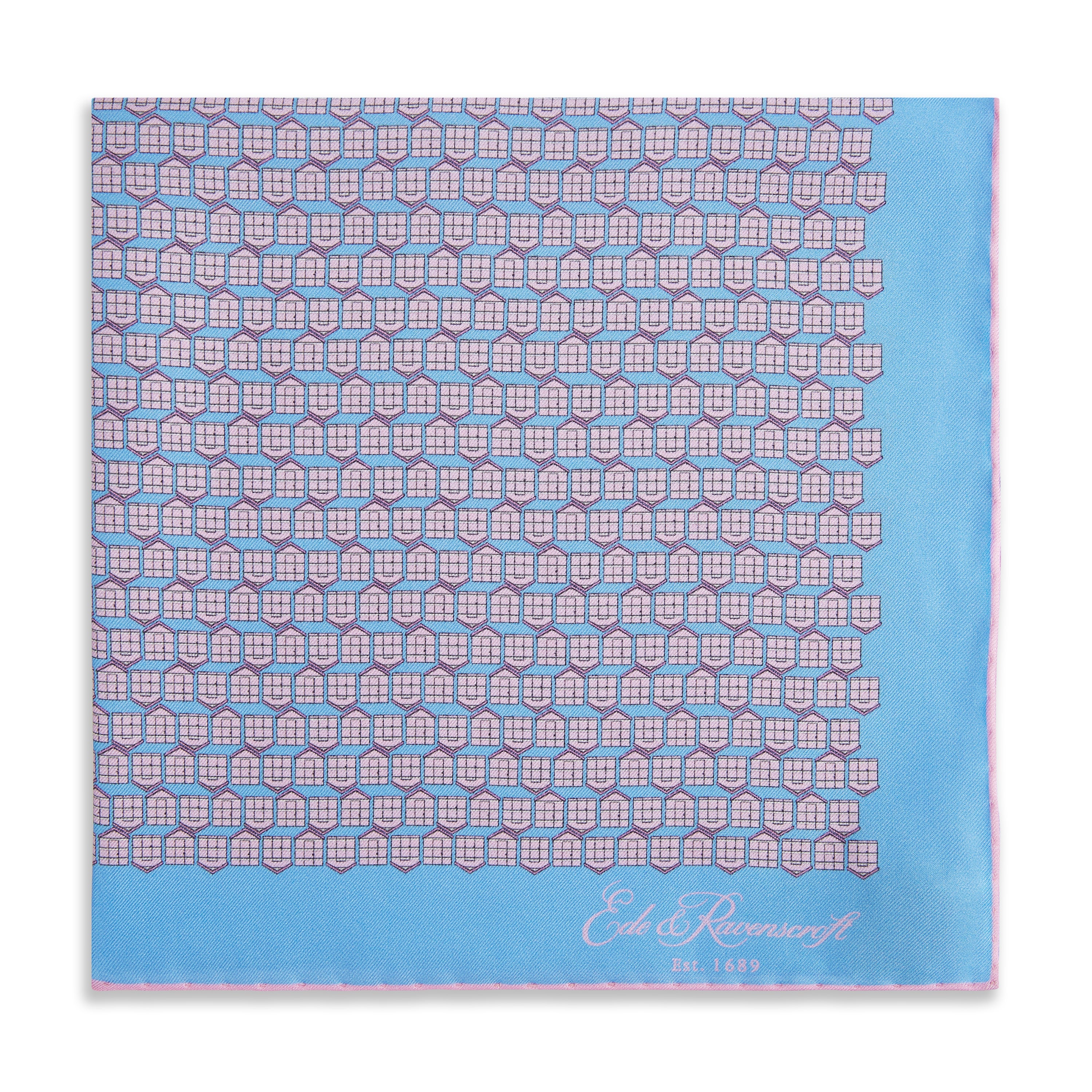 Blue Pink Beach Hut Silk Pocket Square