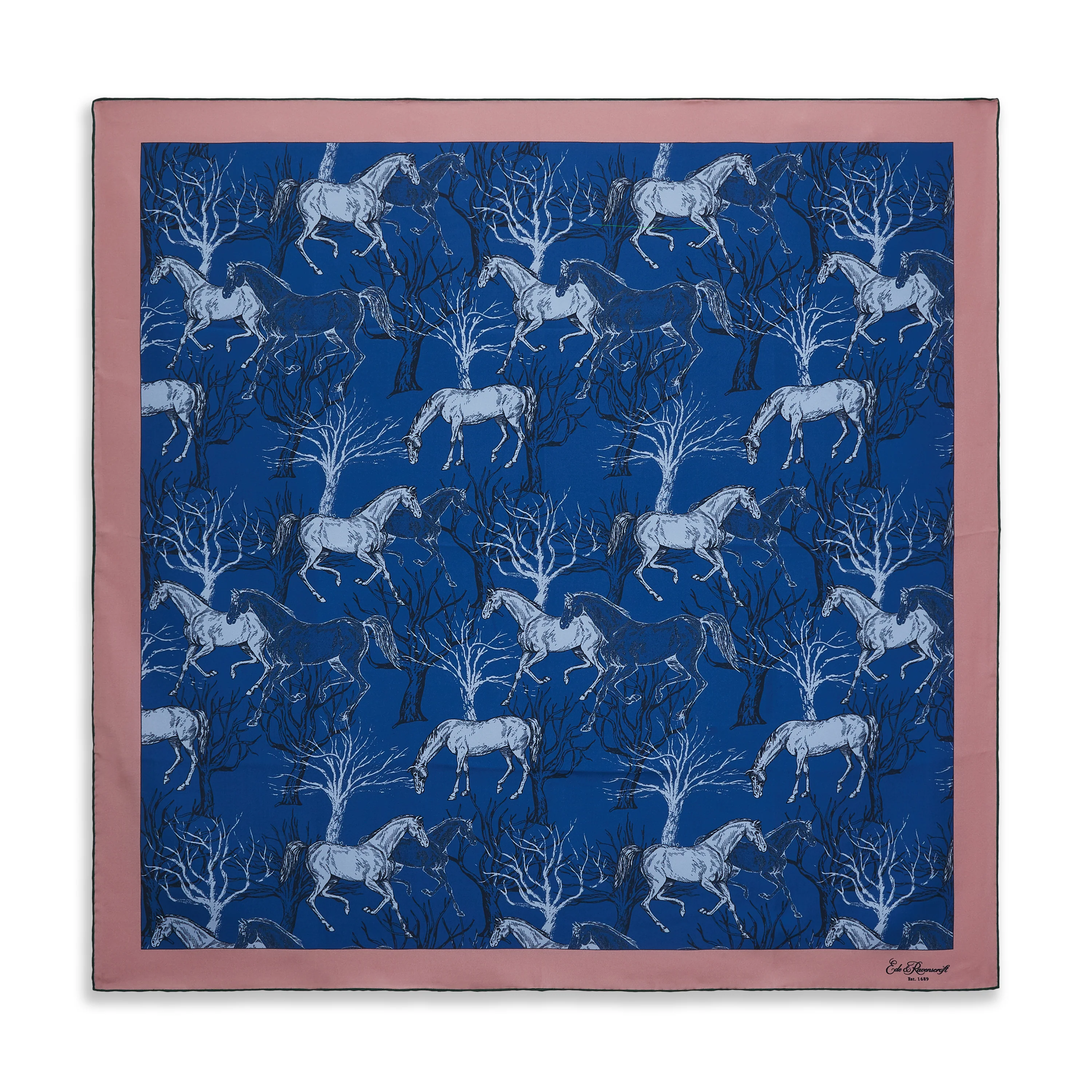 Blue Pink Roaming Horse Silk Scarf - Image 2