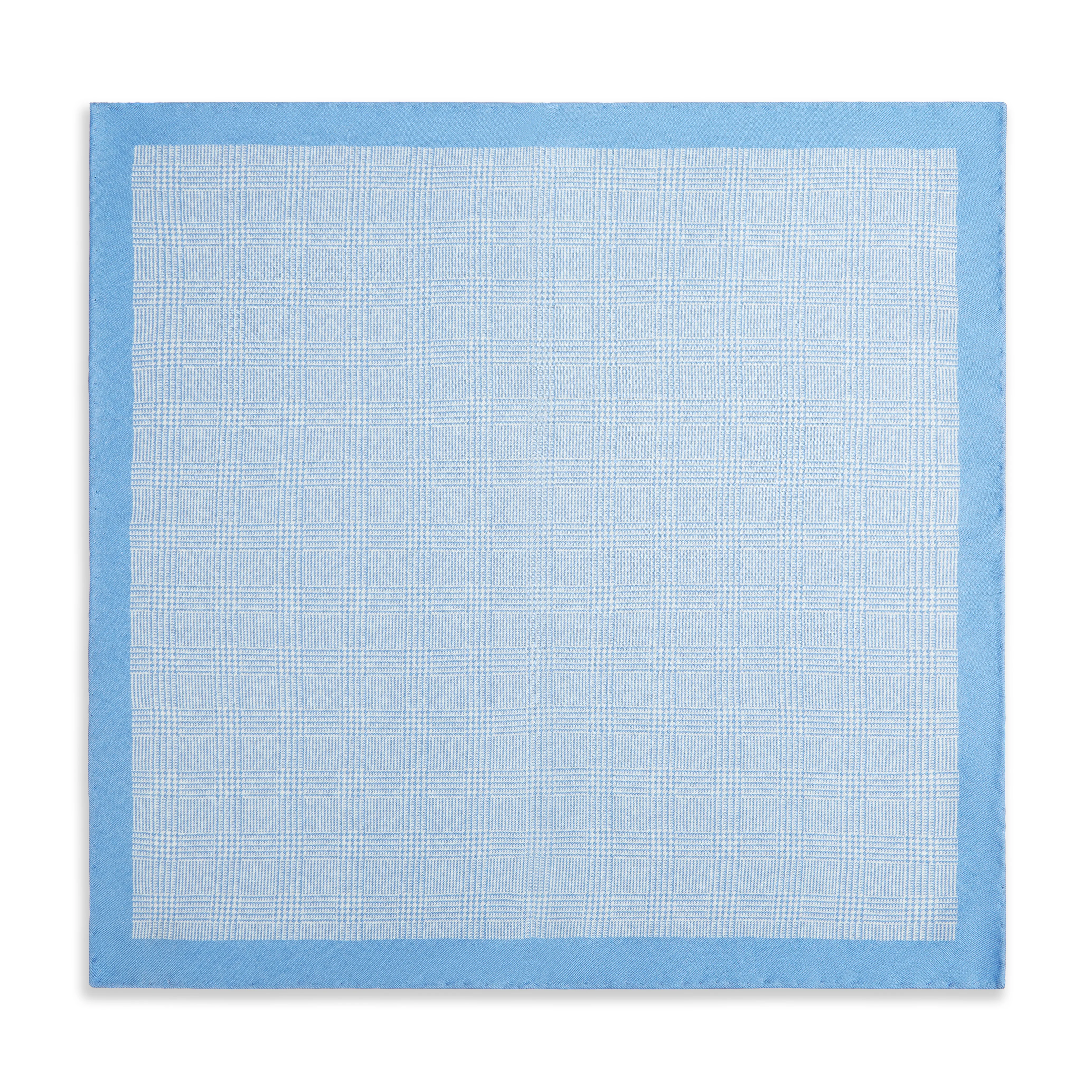 Blue Prince of Wales Geometric Double Faced Silk Pocket Square