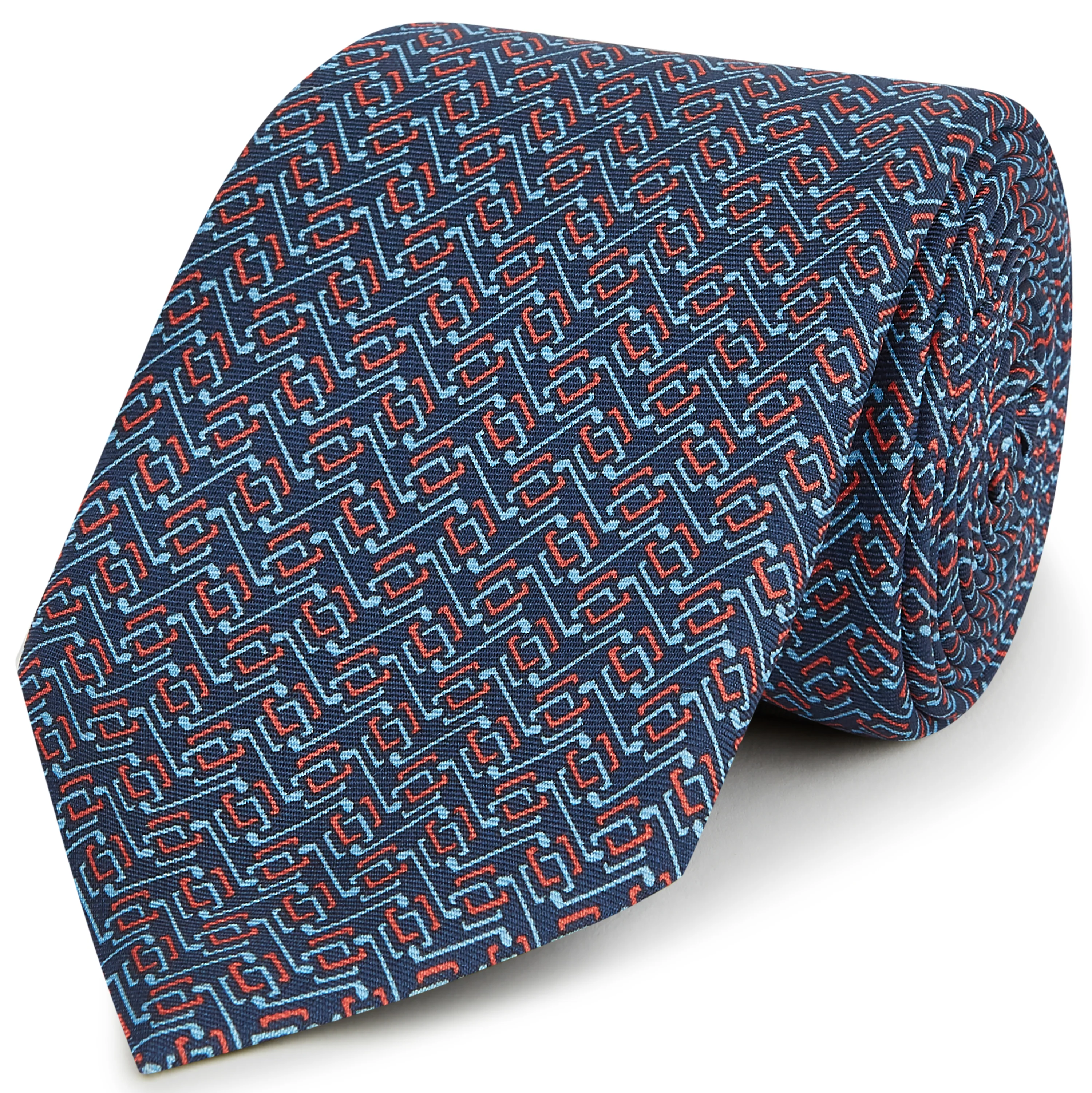 Blue Red Circuit Print Silk Tie