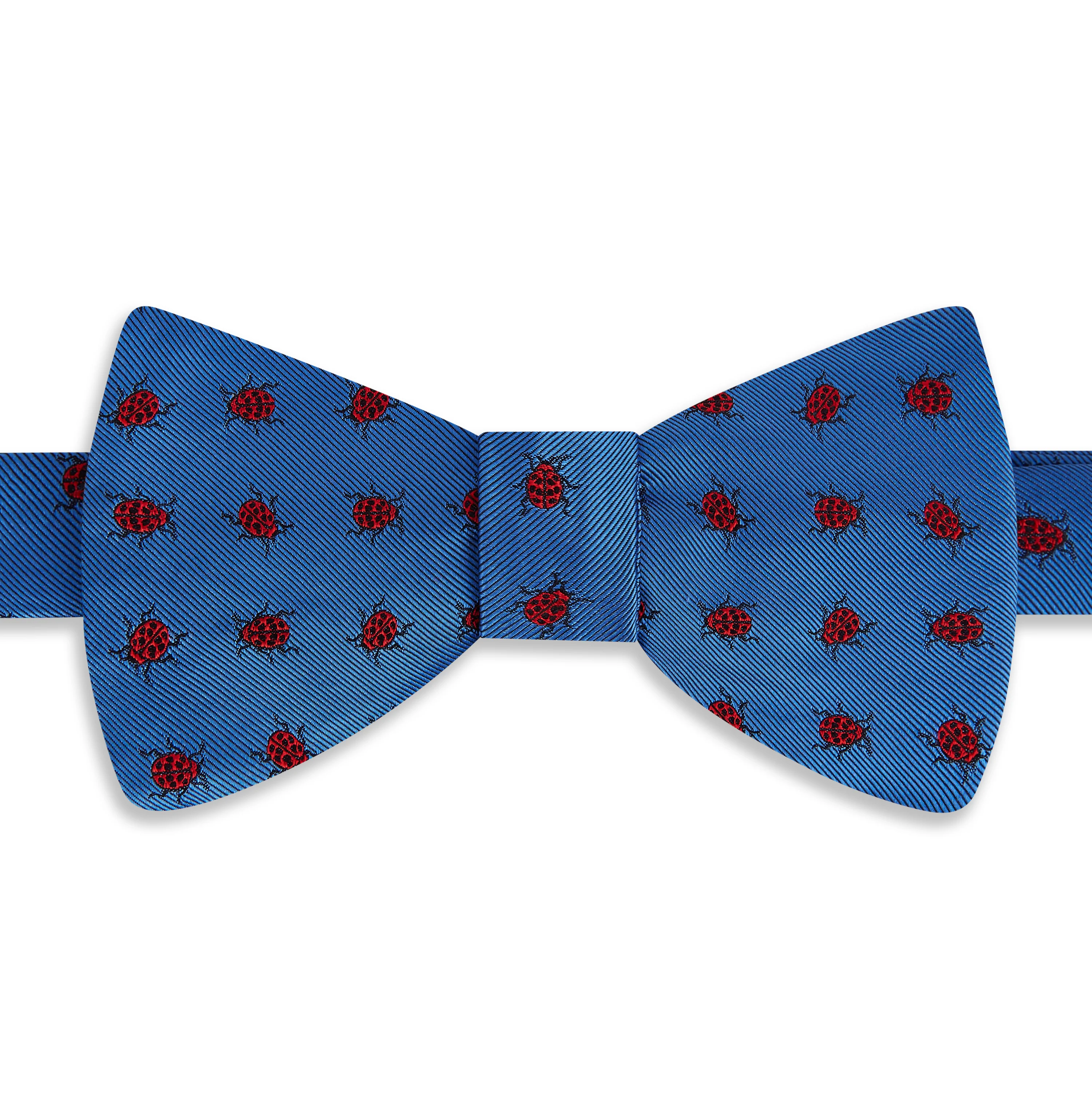 Blue Red Lady Bug Woven Silk Bow Tie