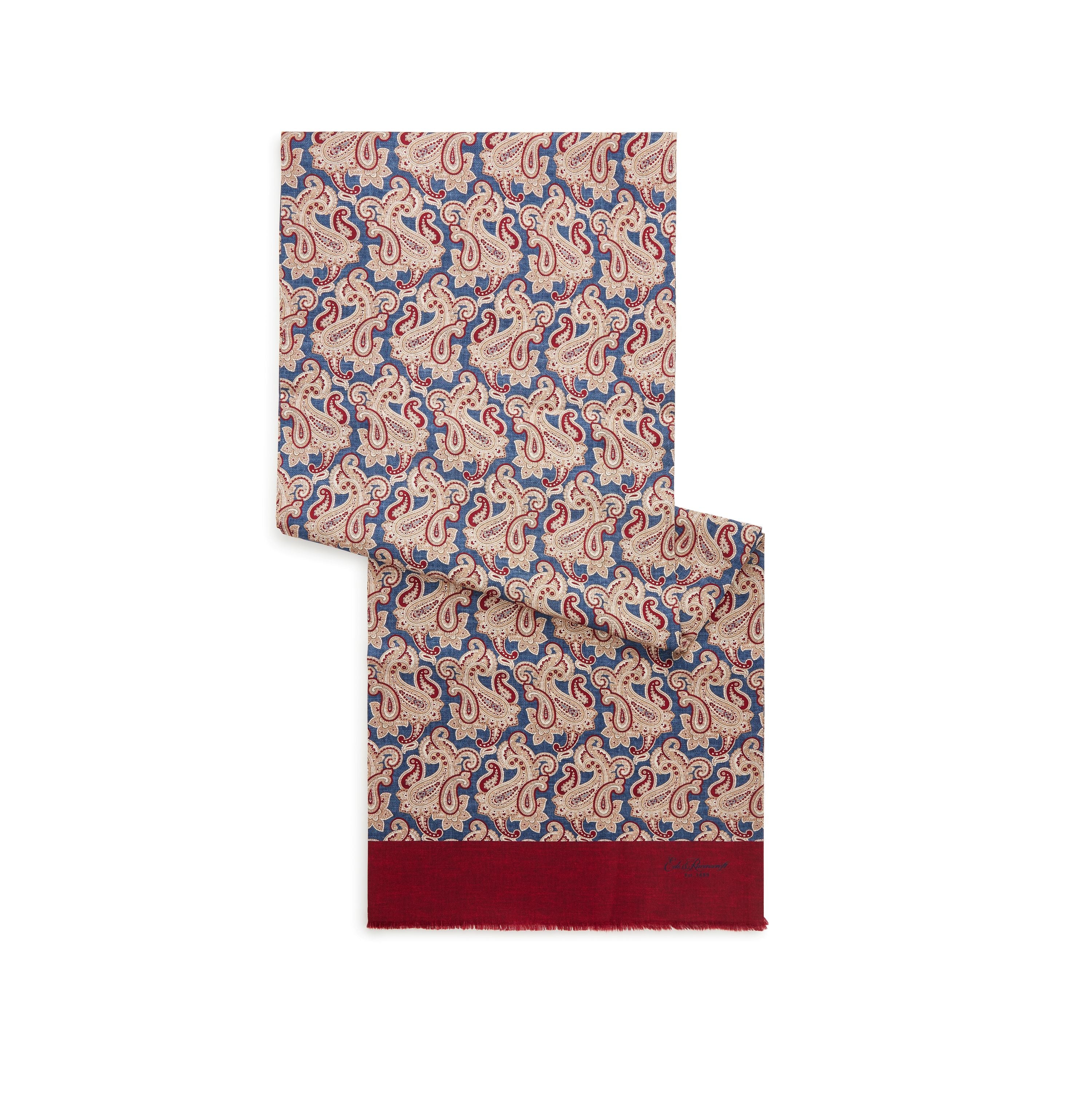 Blue Red Paisley Silk Scarf