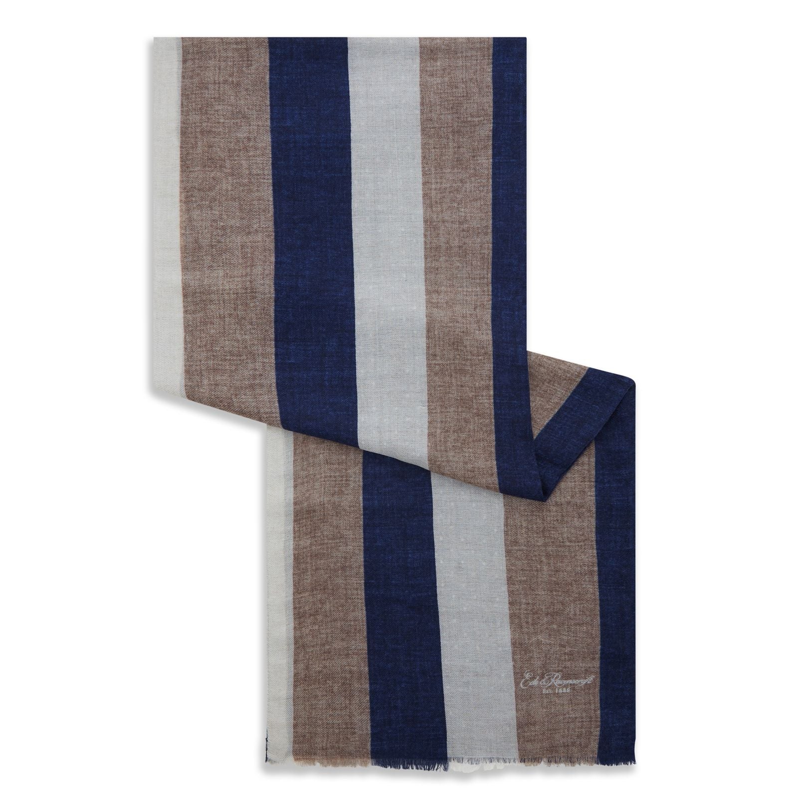 Blue Spot Stripe Reversible Wool Silk Cashmere Scarf