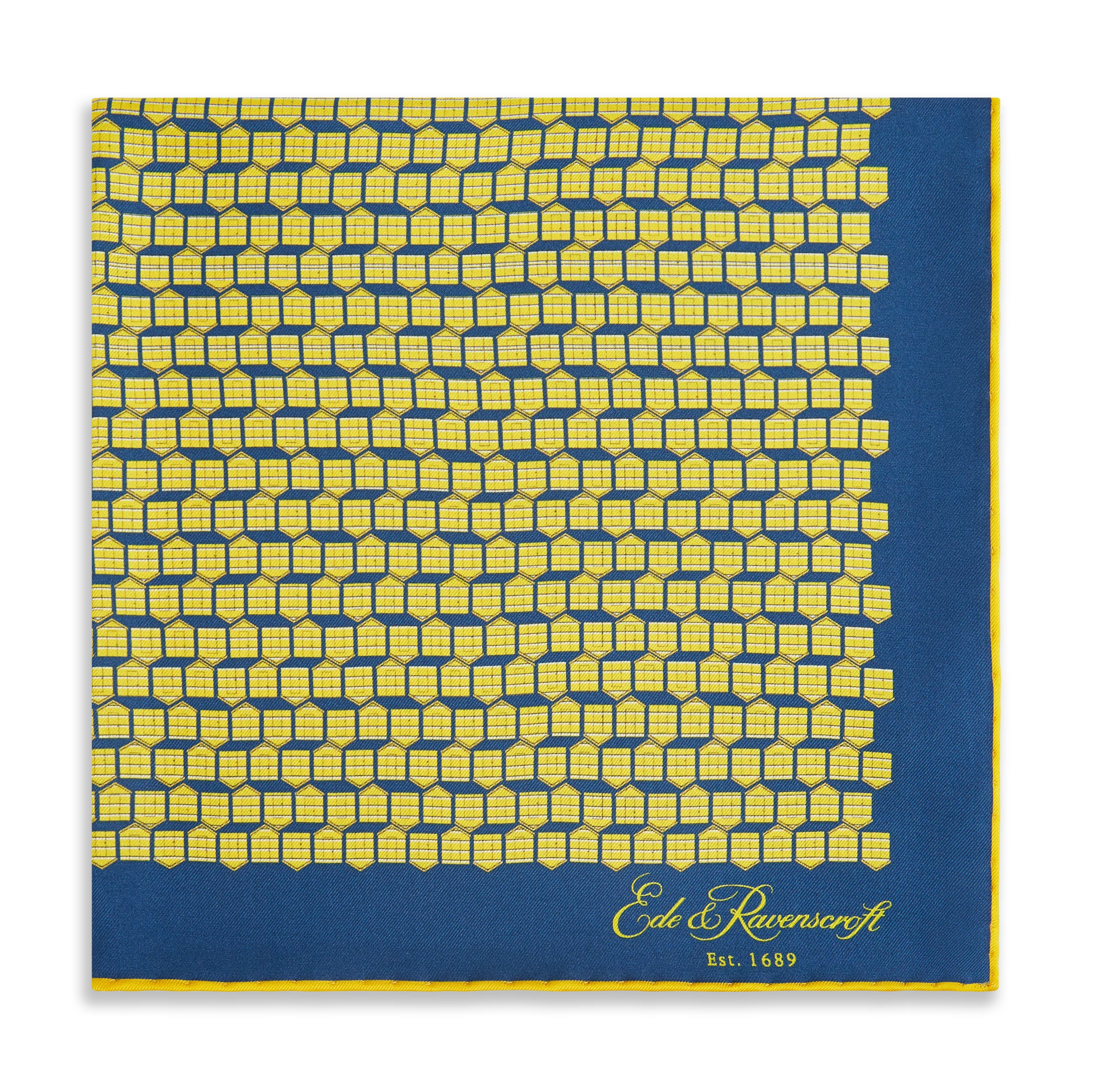 Blue Yellow Beach Hut Silk Pocket Square