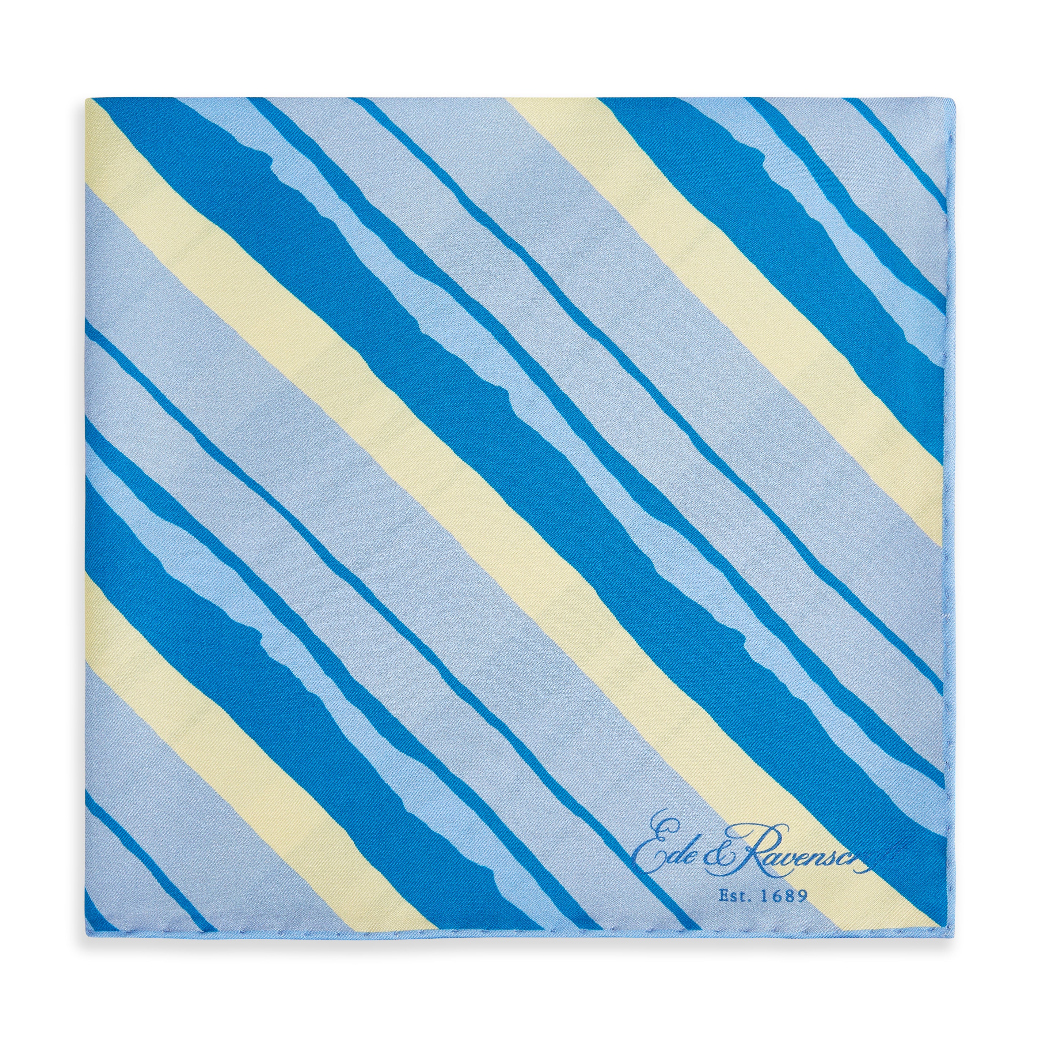 Blue Yellow Painted Stripe Silk Pocket Square - Image 2