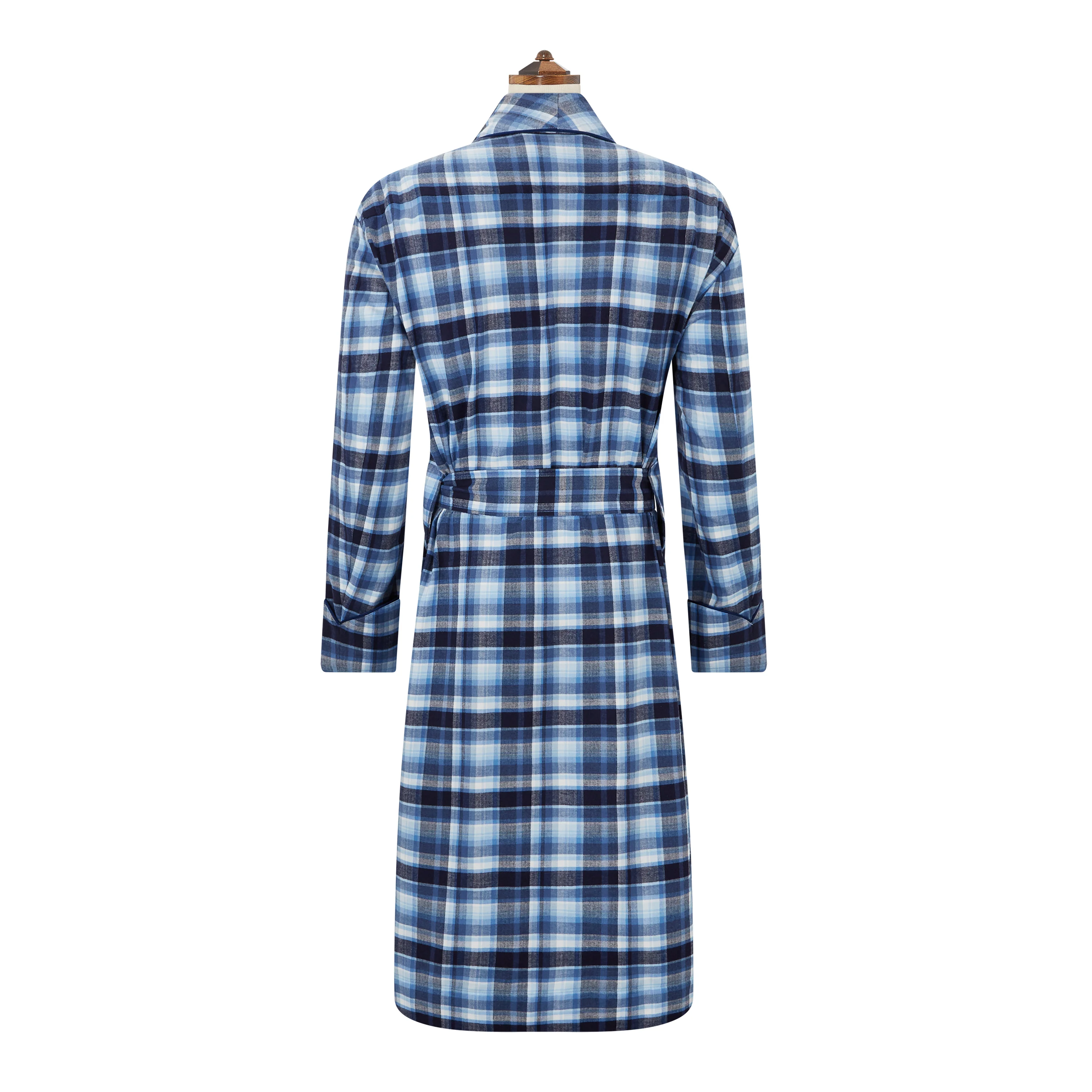 Blue Brushed Cotton Check Dressing Gown - Image 2