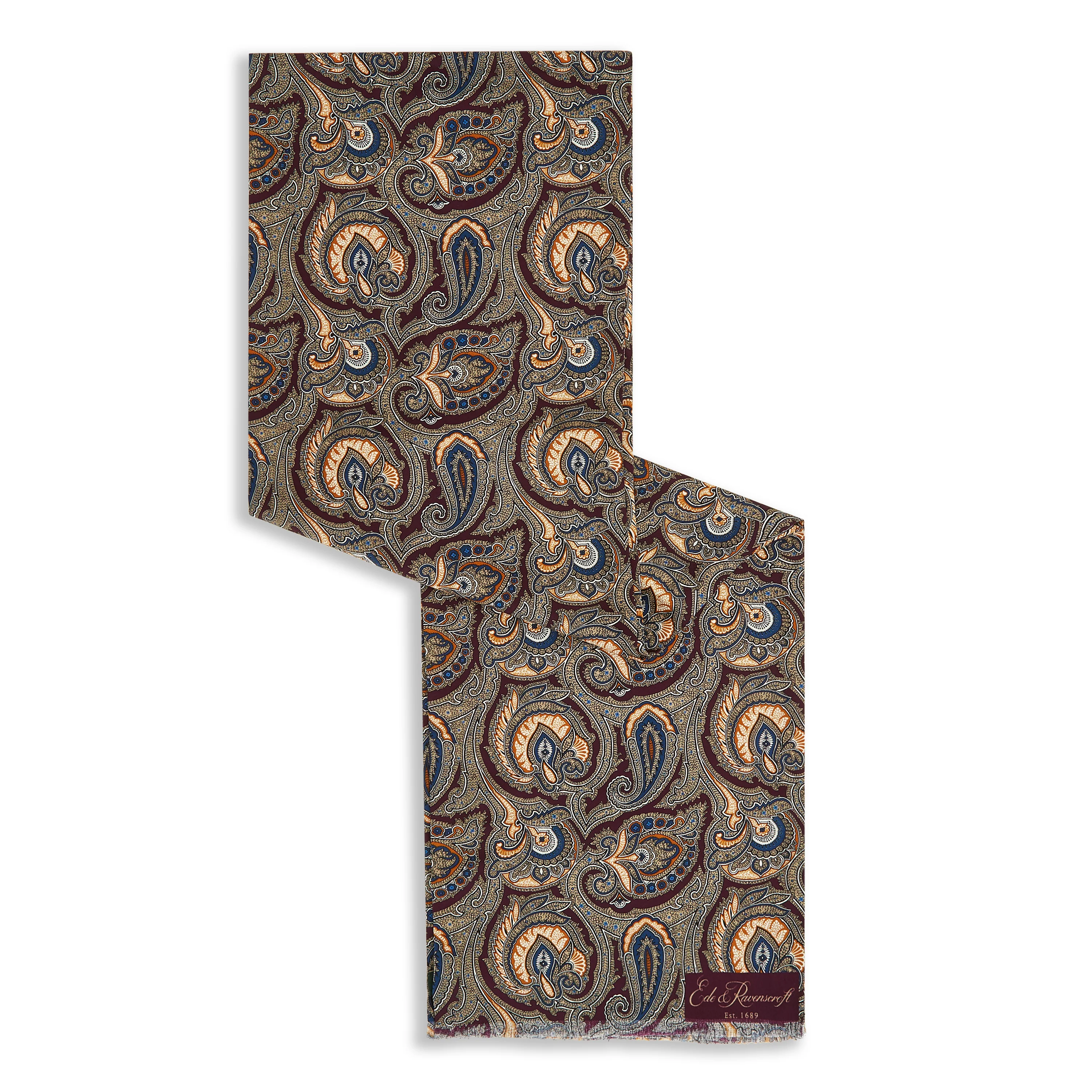 Burgundy Echru Paisley Madder Silk Scarf