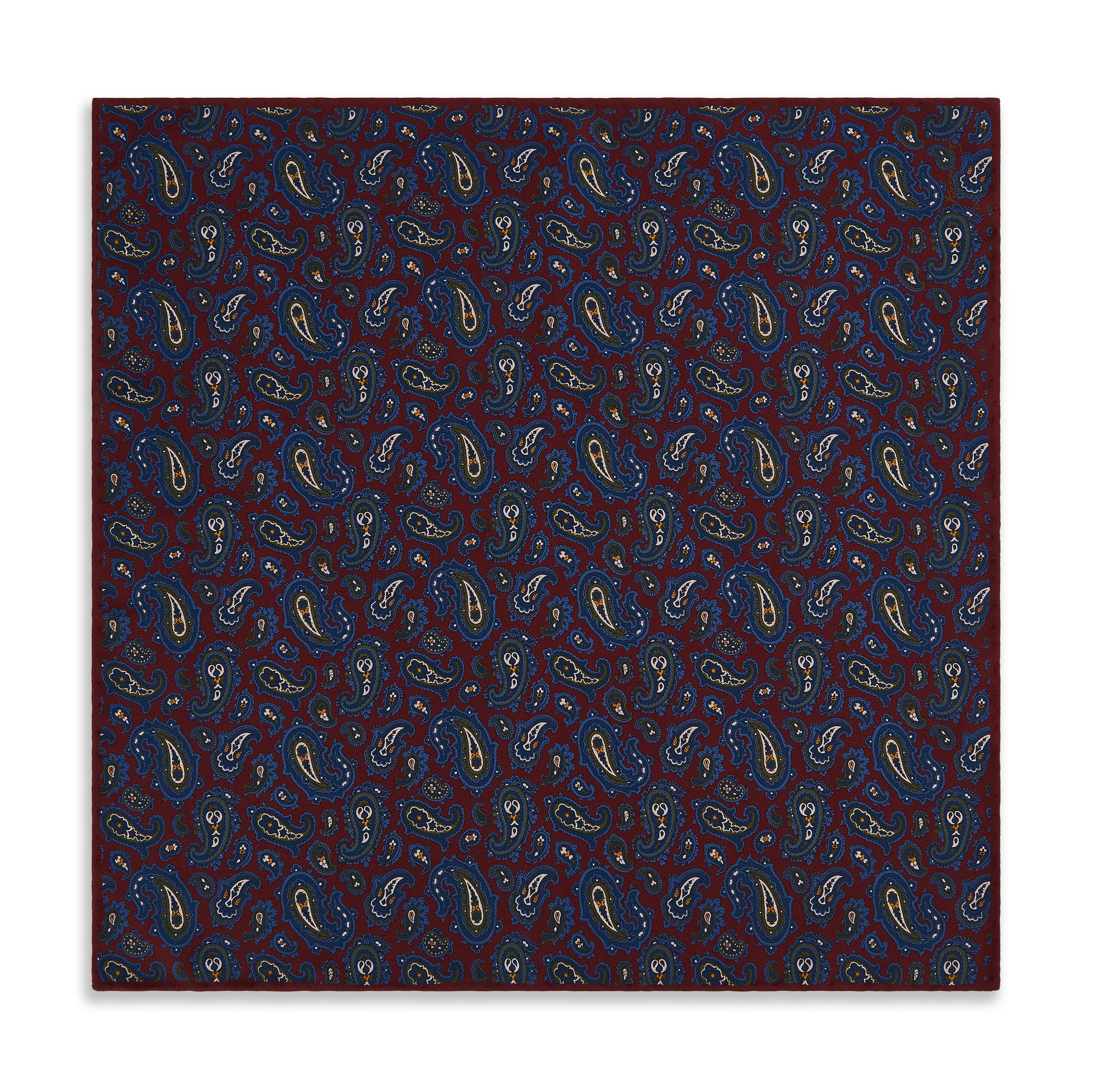 Burgundy Navy Paisley Madder Silk Reversible Pocket Square - Image 2