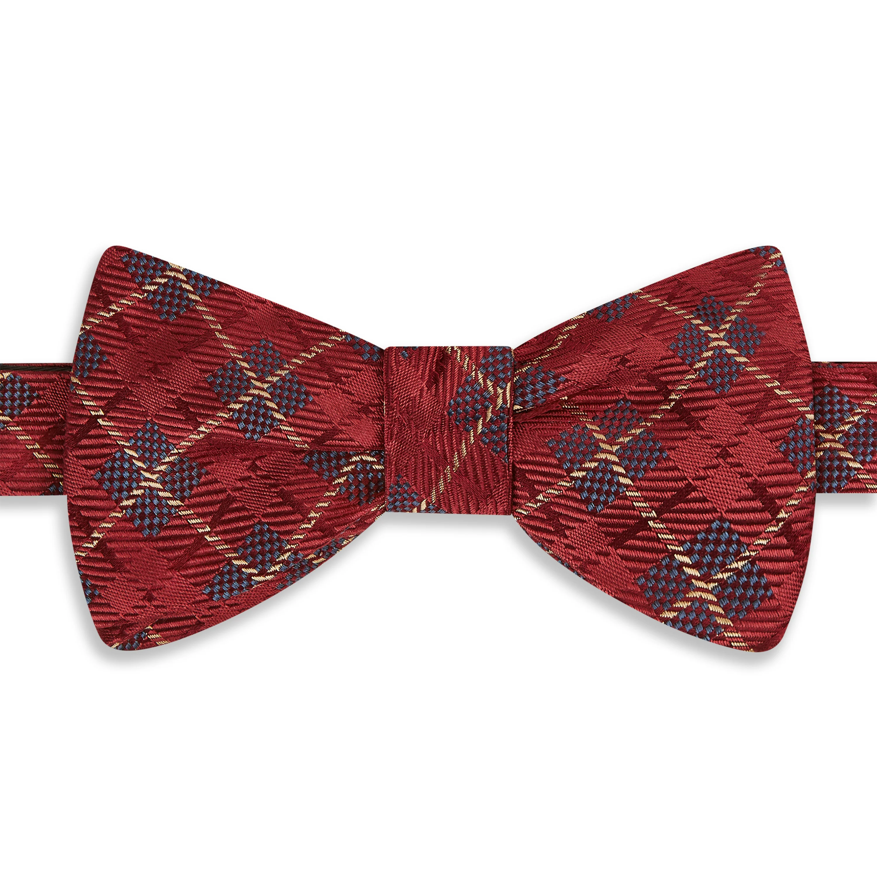 Burgundy Square Check Woven Bow Tie