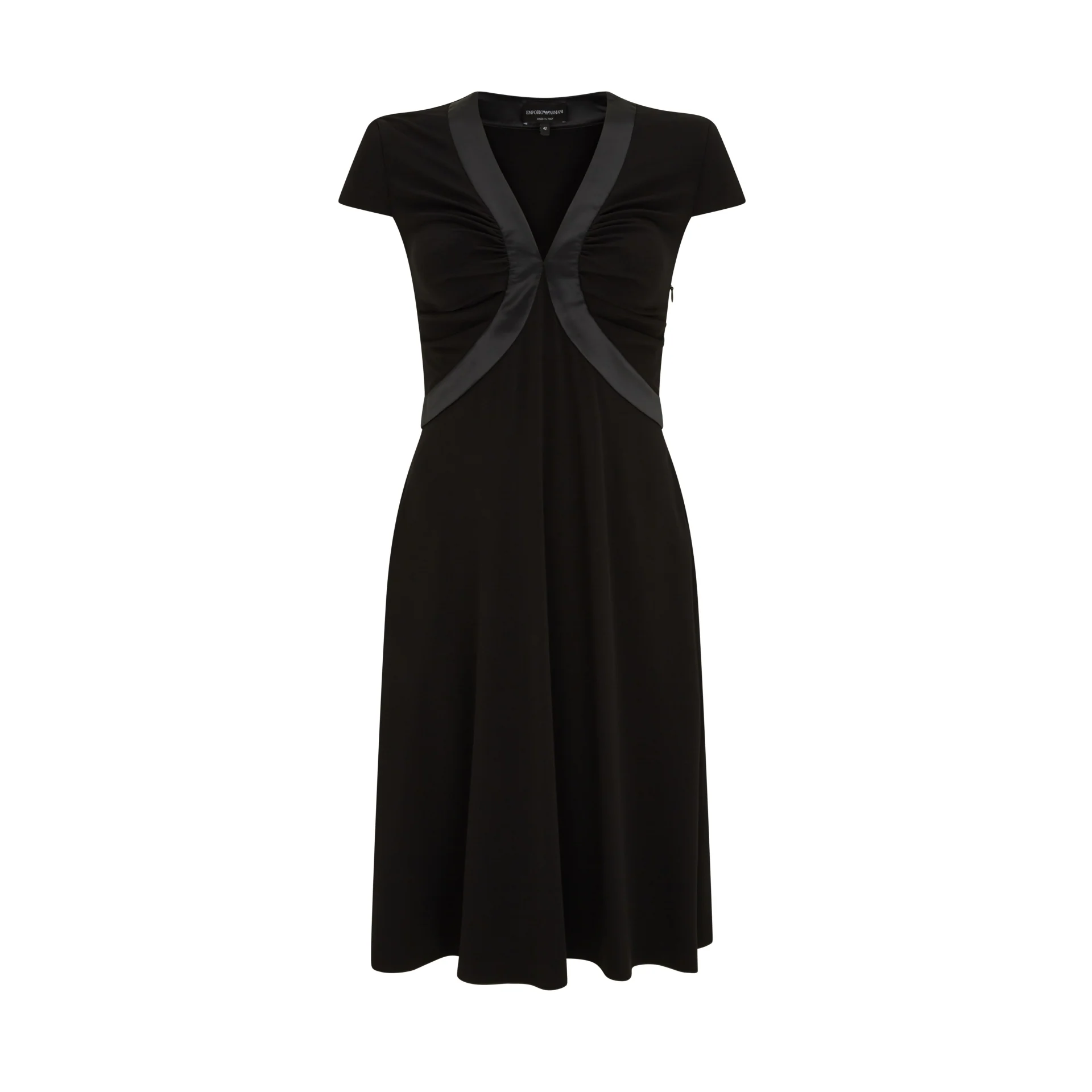 Cap Sleeve Black Satin Dress
