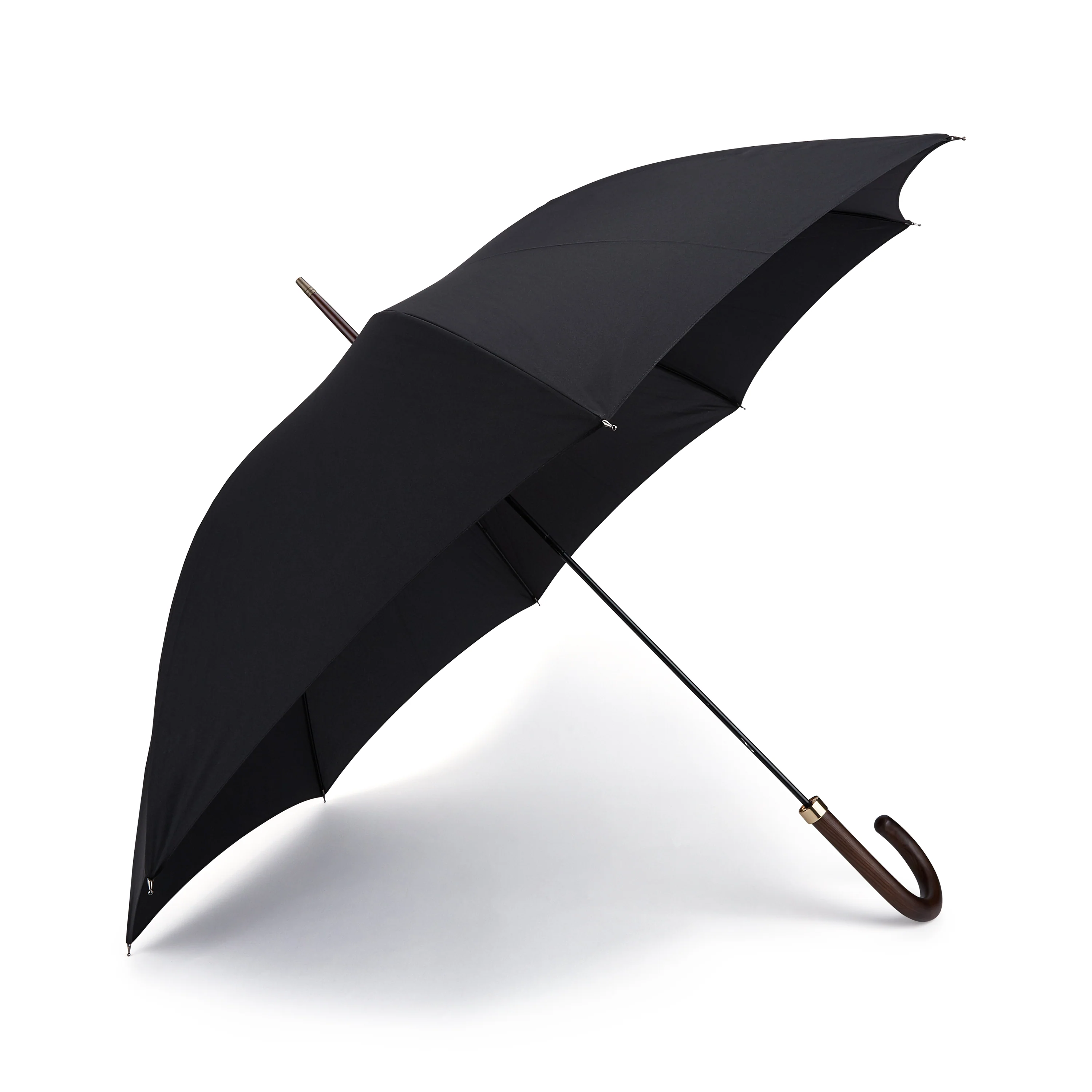 Hardwood Dark Brown Handle Black Umbrella
