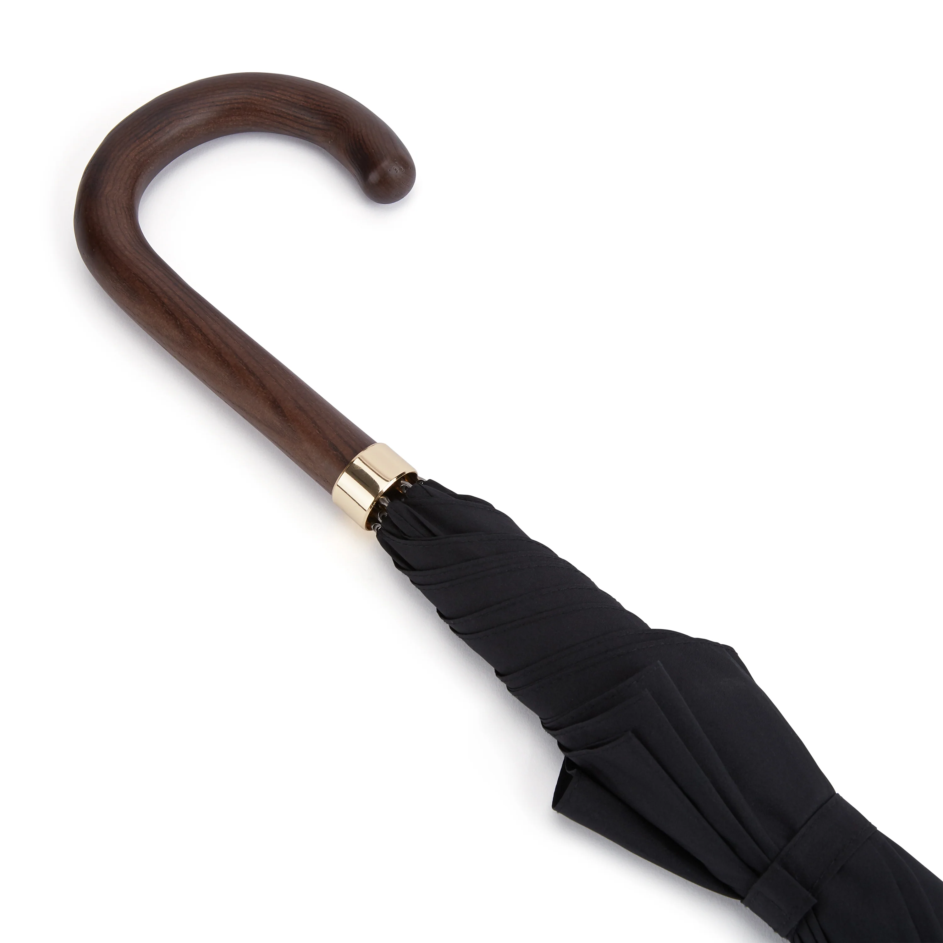 Hardwood Dark Brown Handle Black Umbrella - Image 2