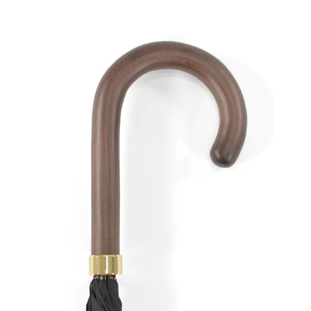 Hardwood Dark Brown Handle Black Umbrella - Image 3
