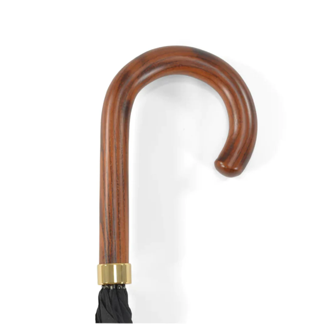 Hardwood Dark Grained Handle Black Umbrella - Image 3