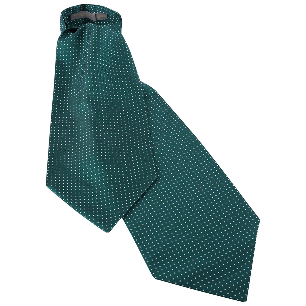 Dark Green Polka Dot Printed Silk Cravat