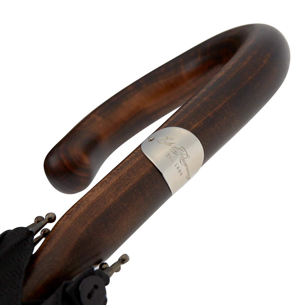 Dark Maple Wood-Handle Solid Black Umbrella - Image 2