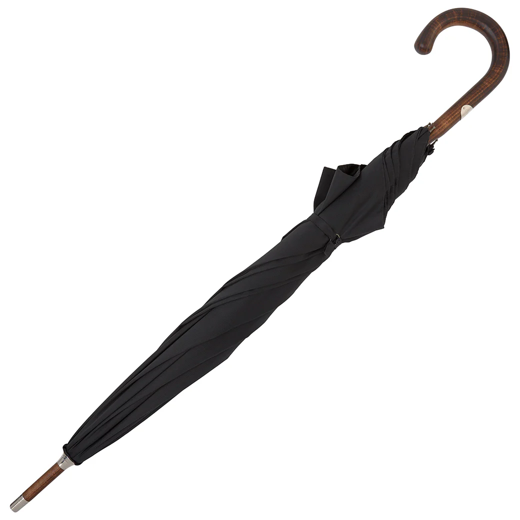 Dark Maple Wood-Handle Solid Black Umbrella - Image 4