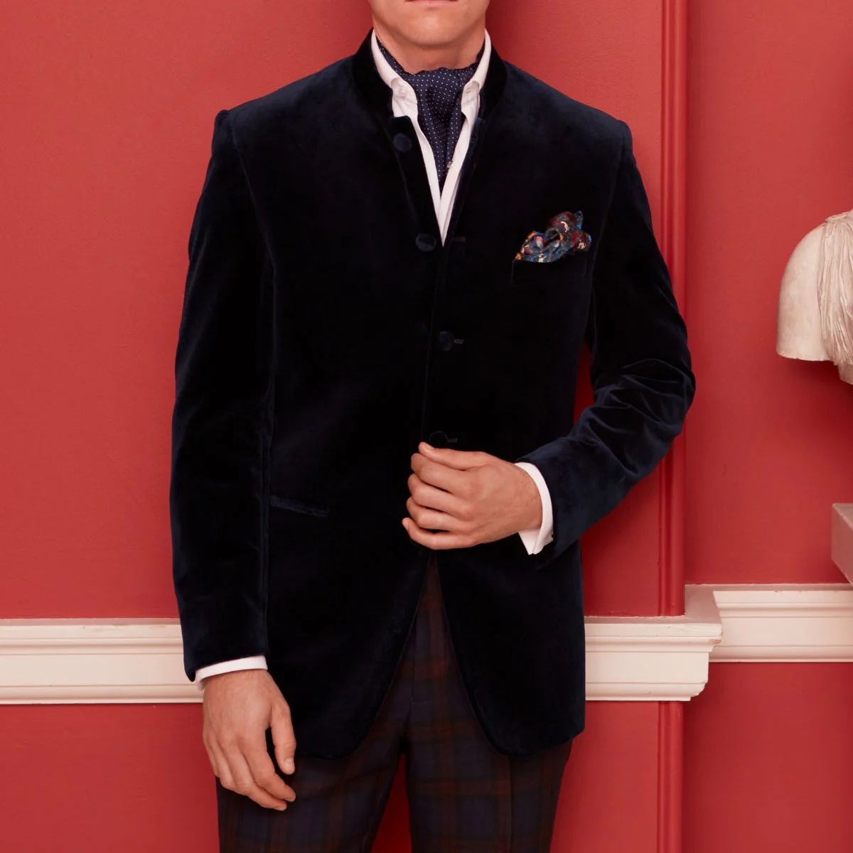 Darley French Navy Nehru Velvet Jacket - Image 2