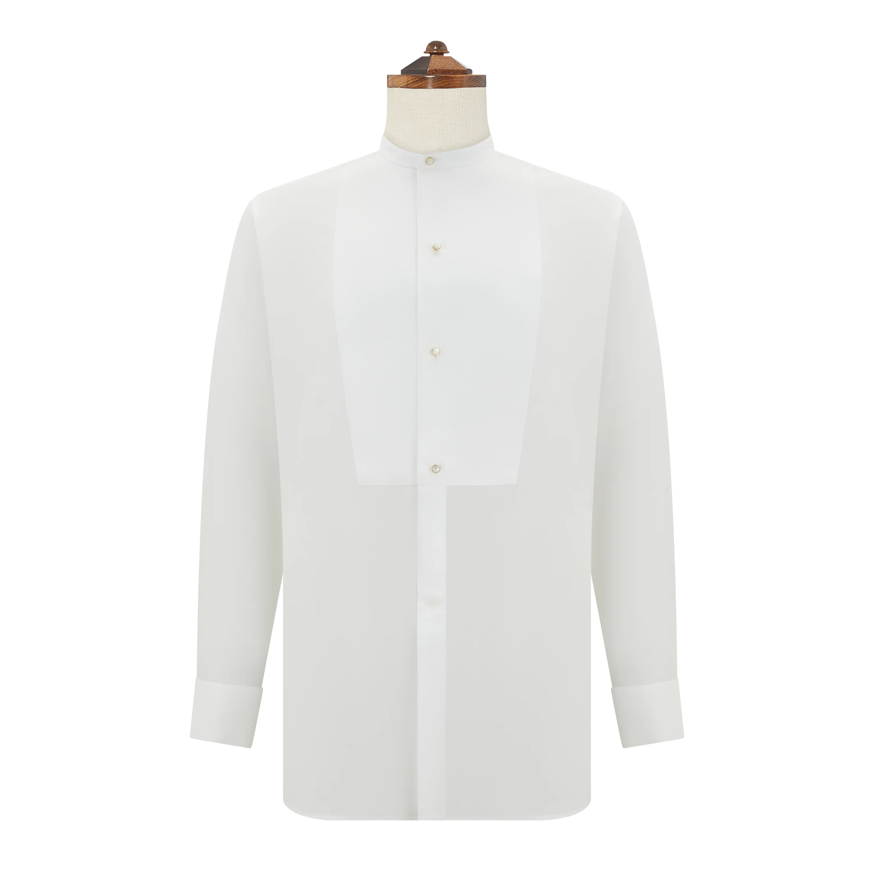 Delaney White Stiff Bib Tunic Collar Shirt - Image 4