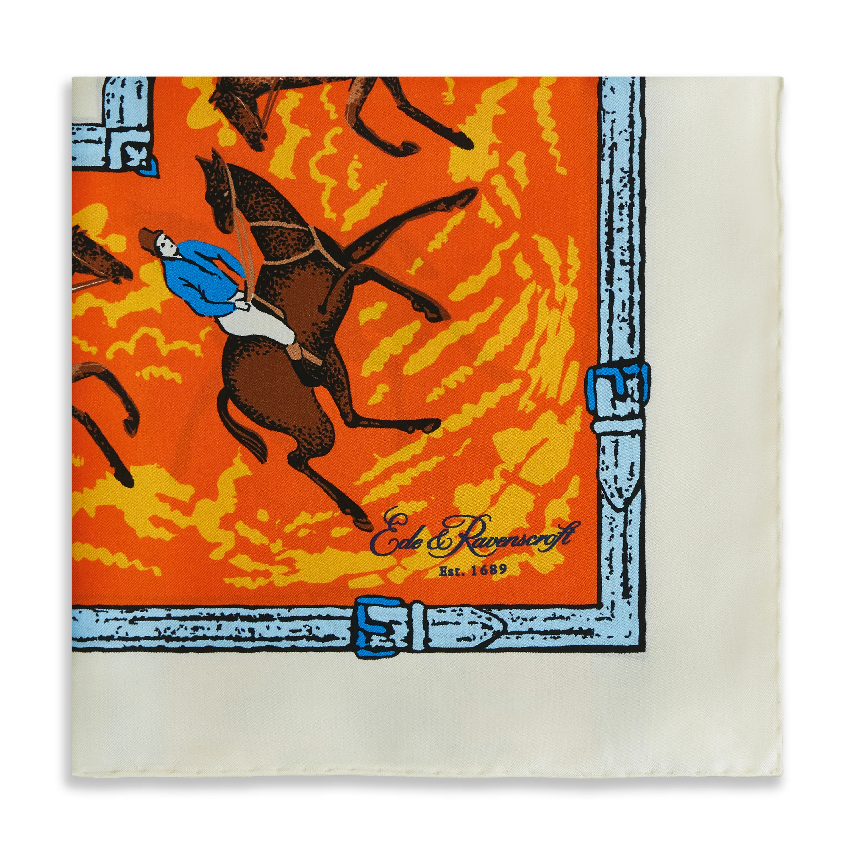 Ecru Orange Equastrian Silk Square Scarf
